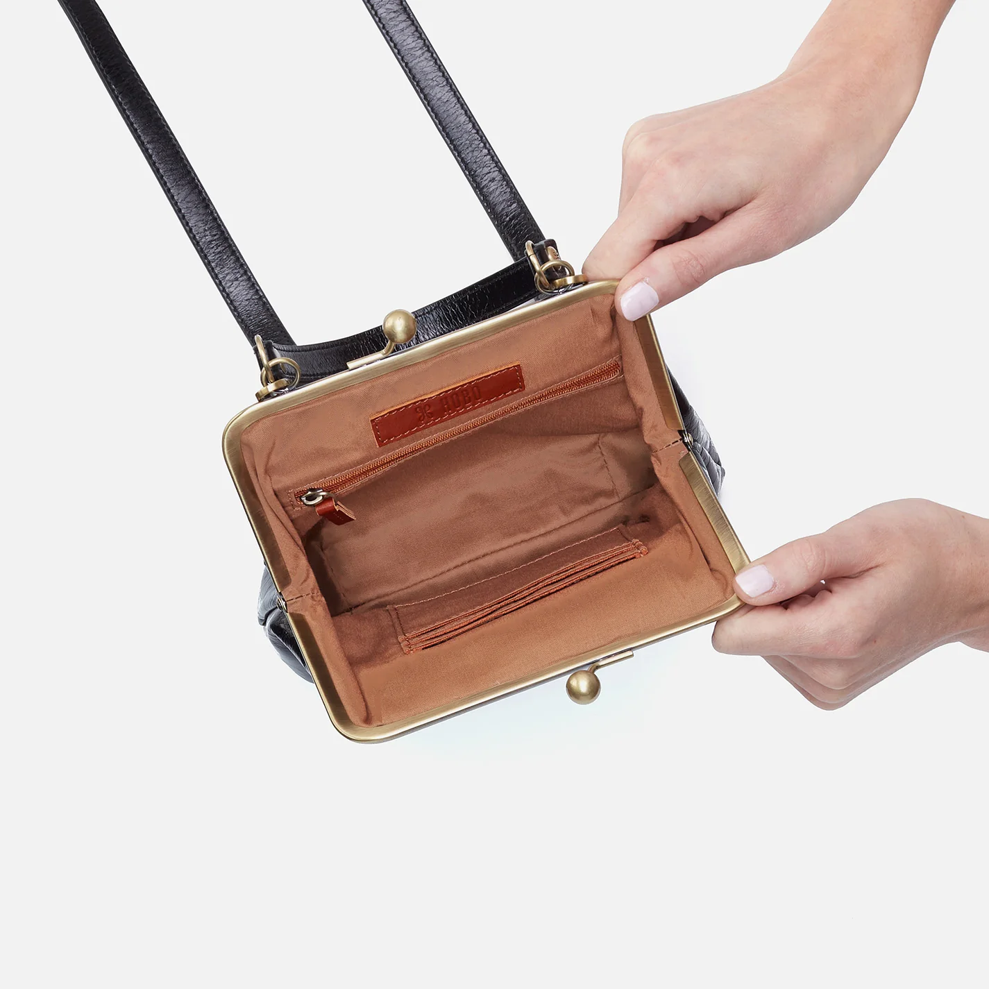 Alba Crossbody In Polished Leather - Black - Image 3