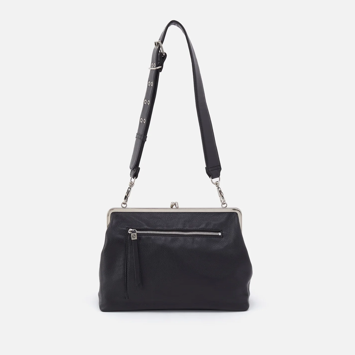 Alba Frame Large Shoulder Bag in Pebbled Leather - Black - Image 7