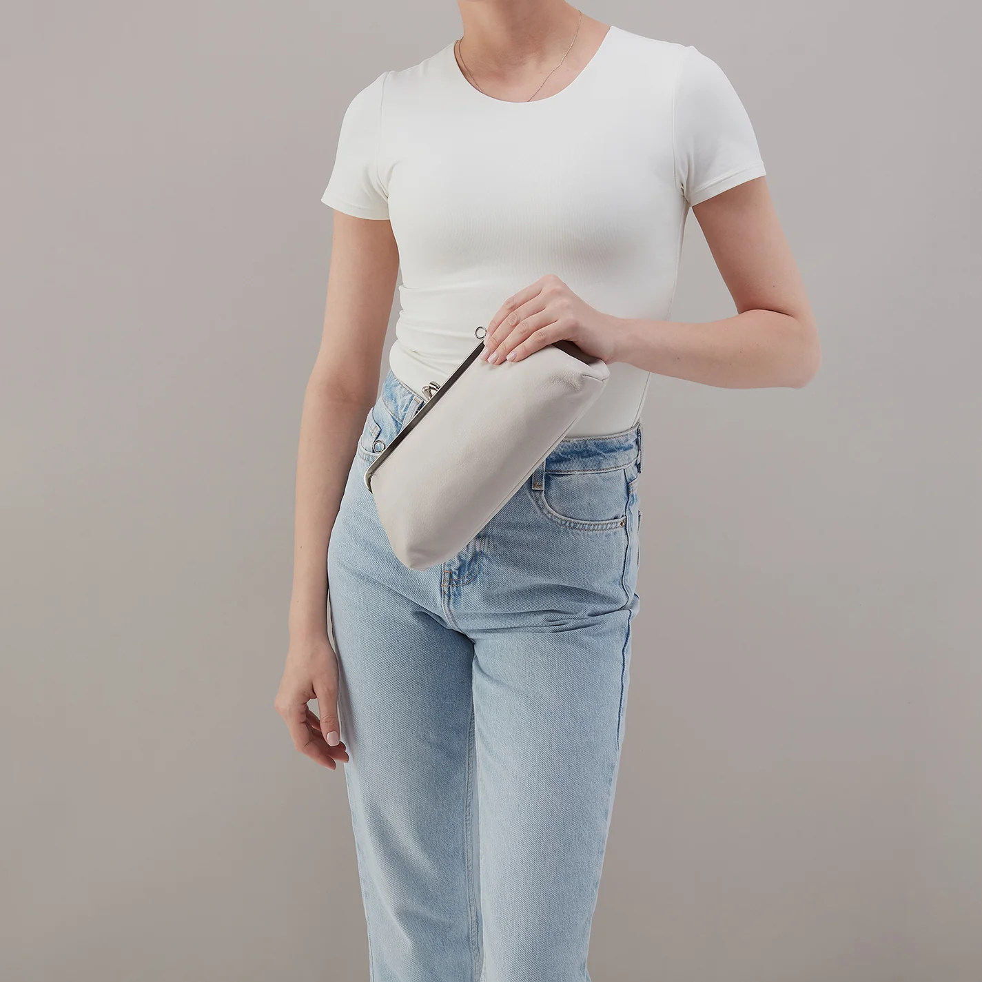 Alba Frame Small Shoulder Bag in Buffed Leather - Stone - Image 7