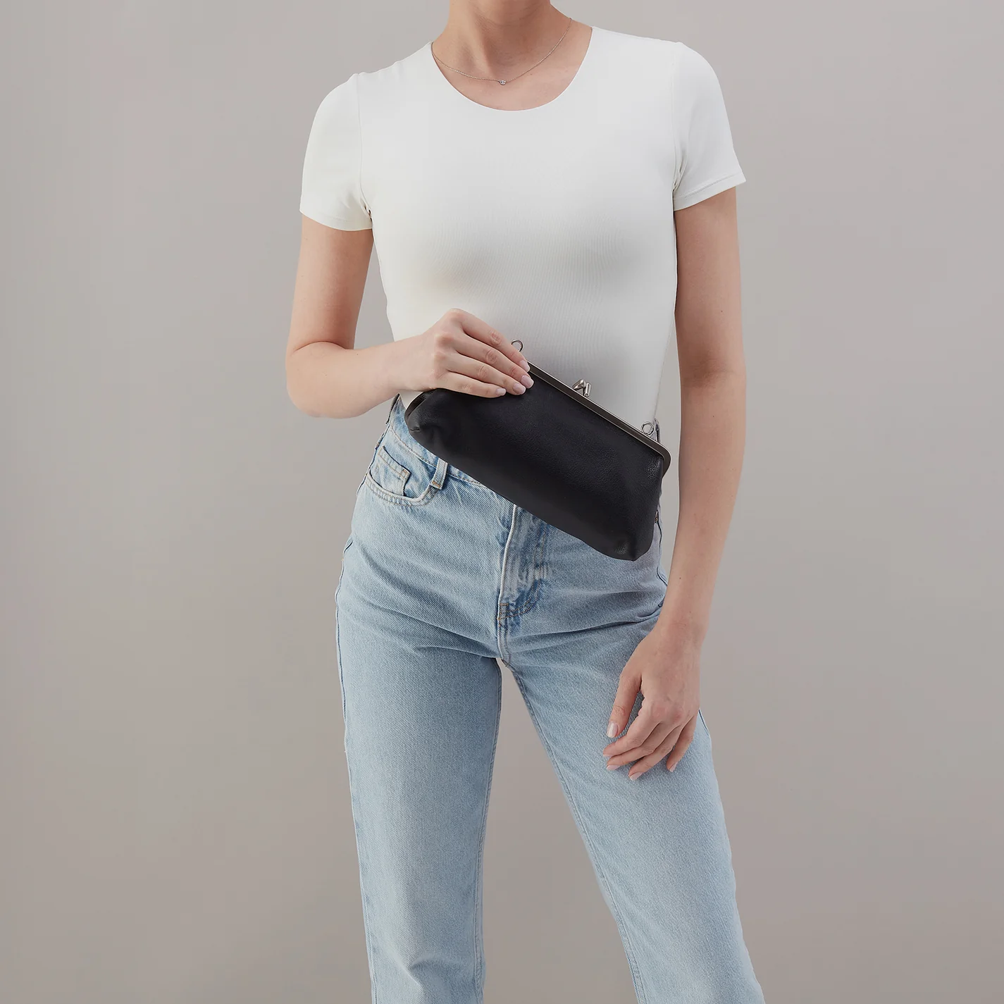 Alba Frame Small Shoulder Bag in Pebbled Leather - Black - Image 7