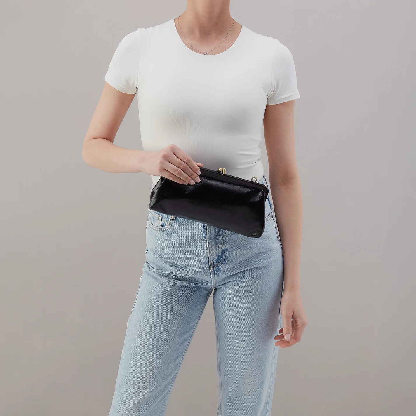Alba Frame Small Shoulder Bag in Polished Leather - Black - Image 7