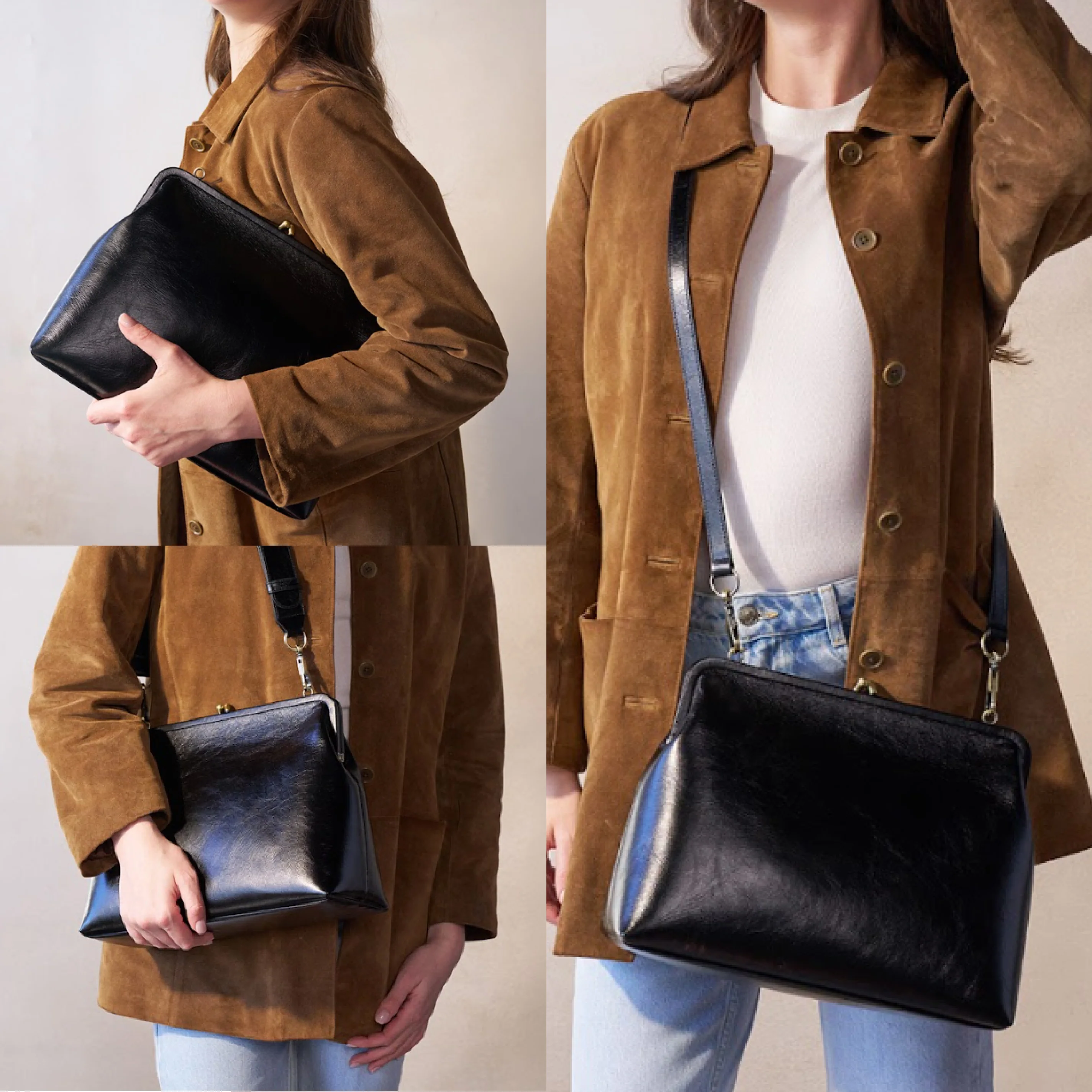 Alba Large Frame Dual Strap in Buffed Leather - Stone - Image 10
