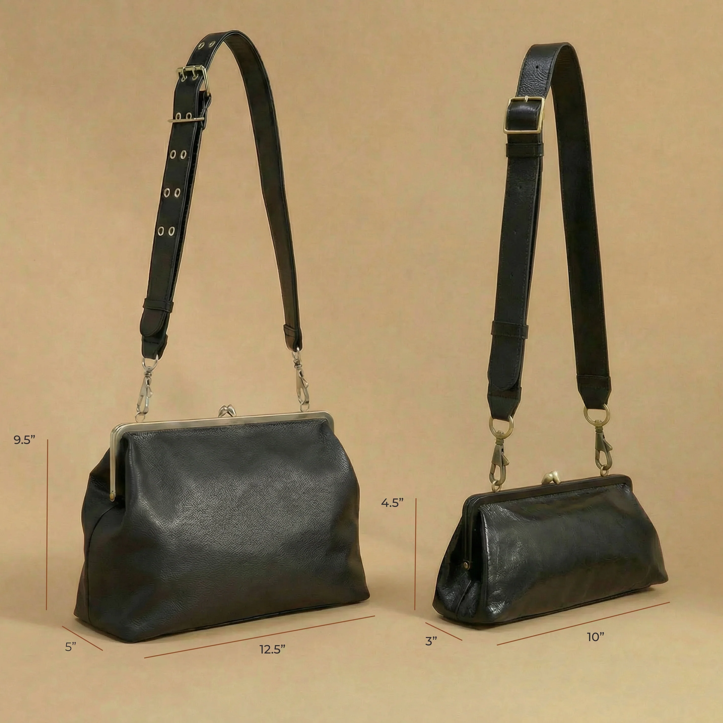 Alba Large Frame Dual Strap In Pebbled Leather - Black - Image 9