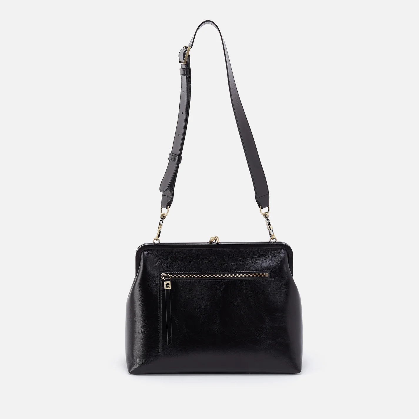 Alba Large Frame Dual Strap In Polished Leather - Black - Image 7