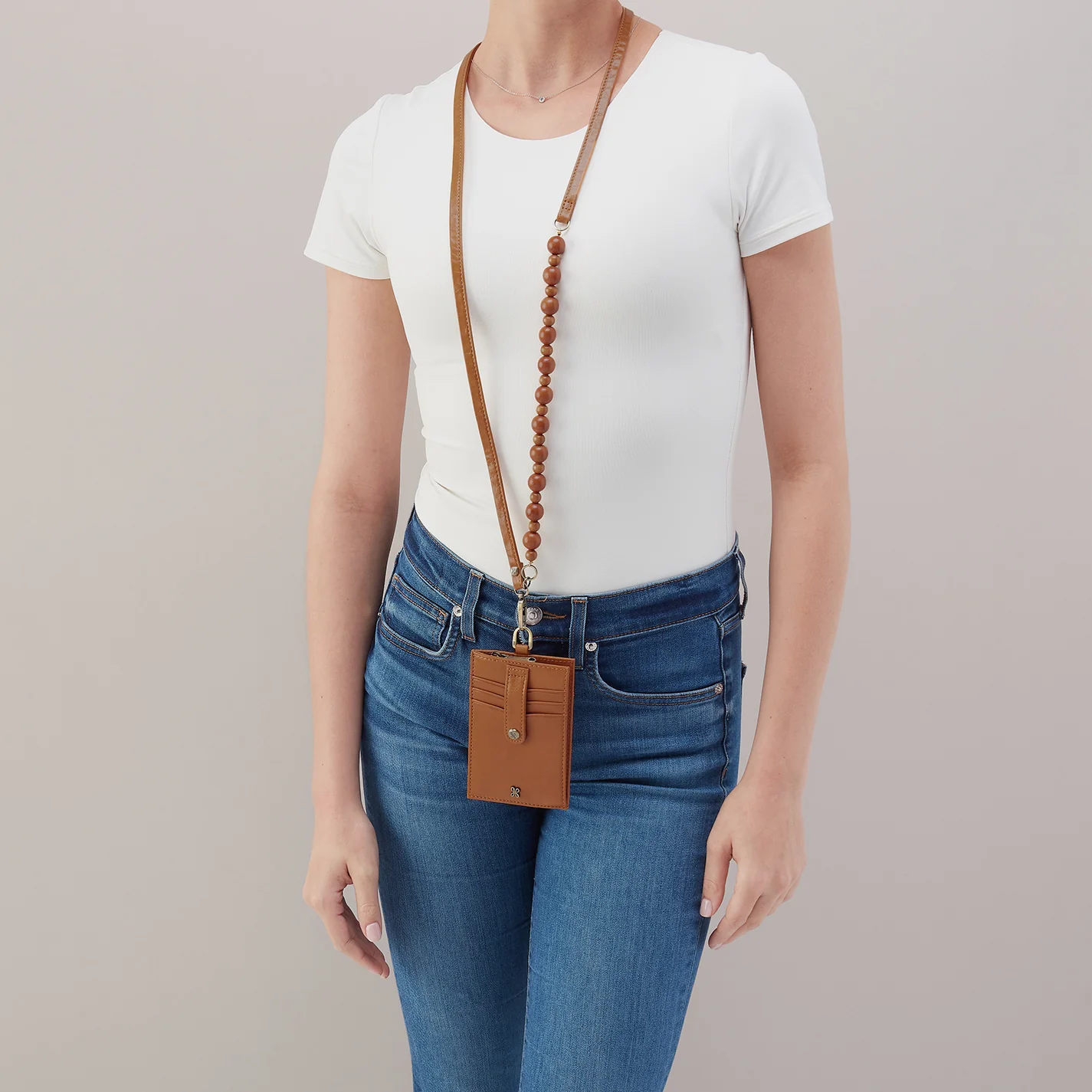 Around Town Lanyard In Polished Leather - Truffle - Image 2