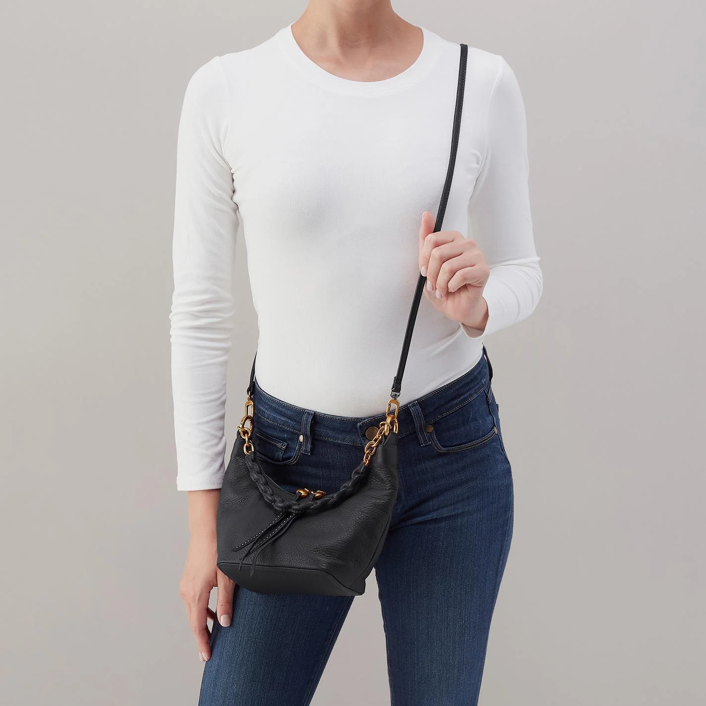 Astrid Small Crossbody in Pebbled Leather - Black - Image 2