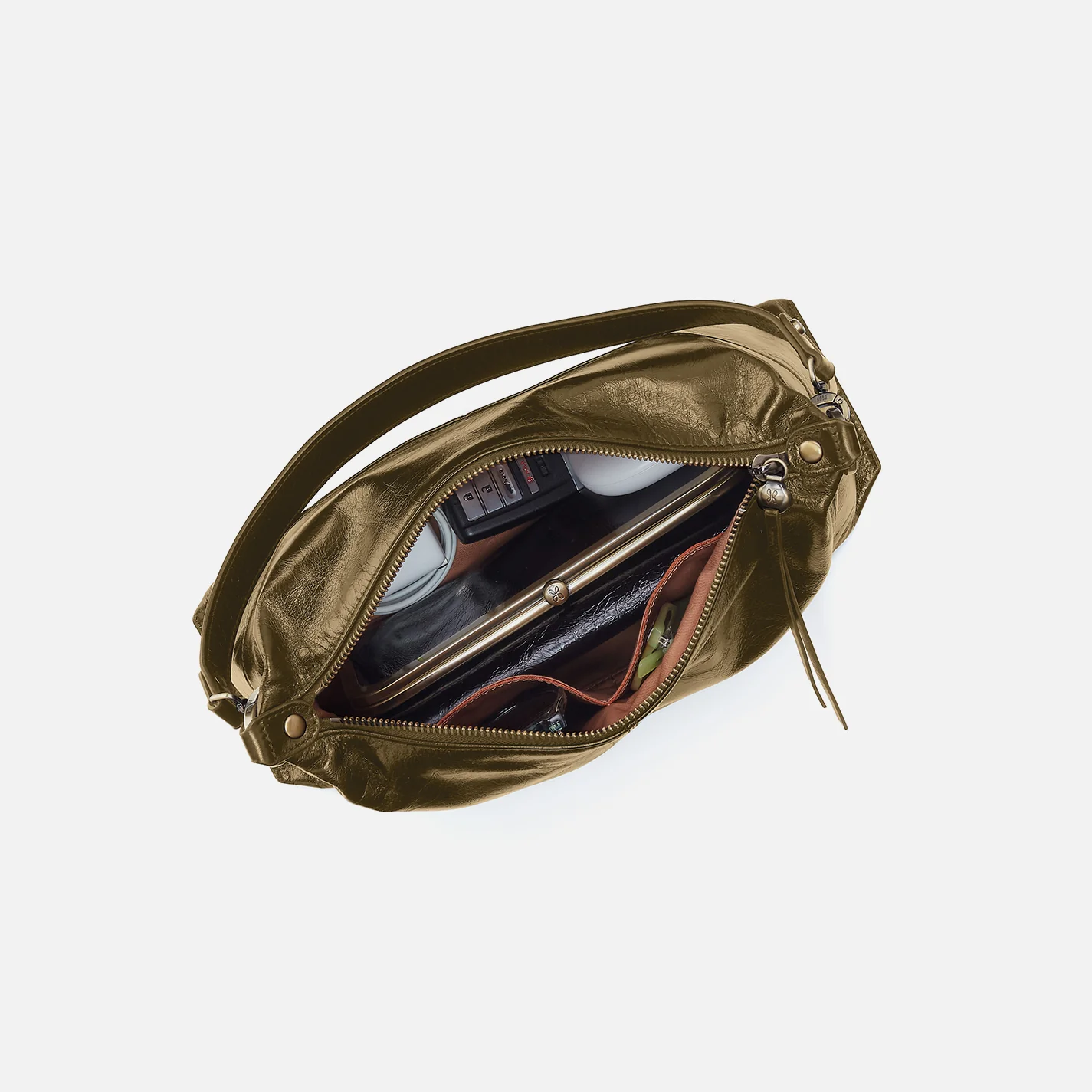 Avon Shoulder Bag In Polished Leather - Olive Veil - Image 3