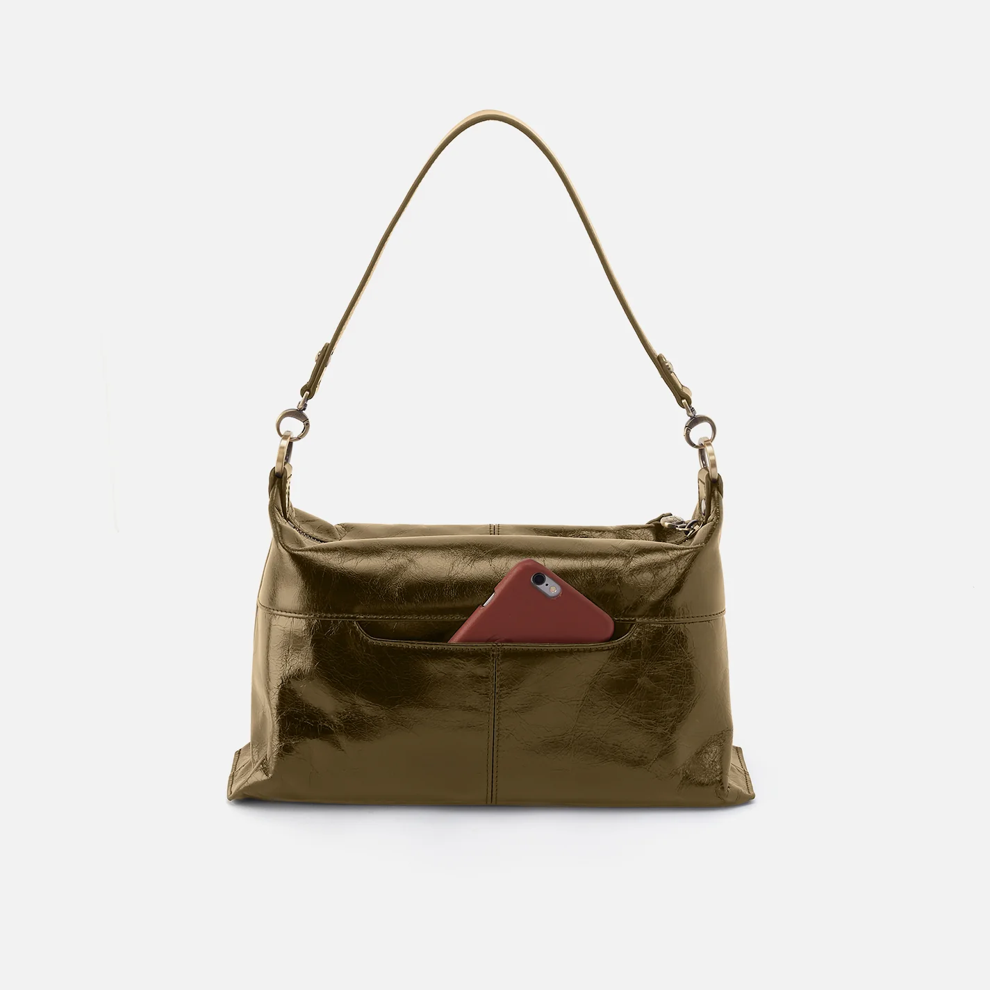 Avon Shoulder Bag In Polished Leather - Olive Veil - Image 4