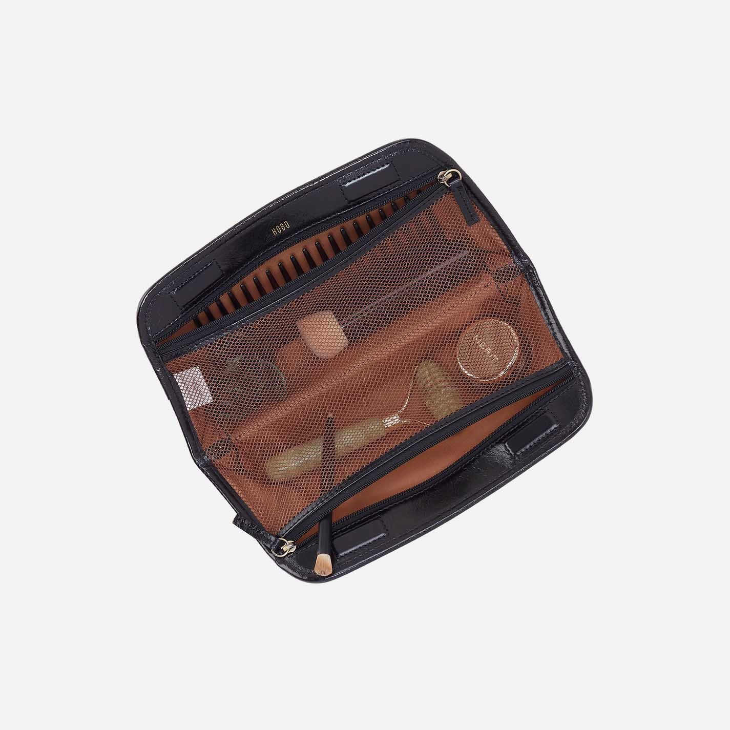 Beauty Brush Case In Polished Leather - Black - Image 2