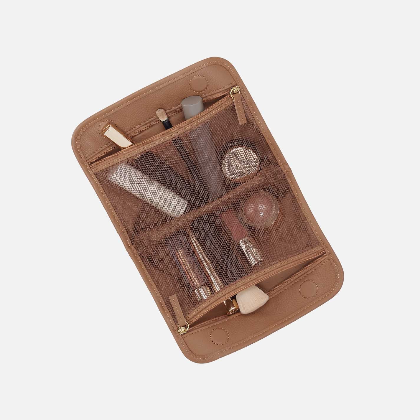 Beauty Cosmetic Pouch in Pebbled Leather - Timber Brown - Image 2