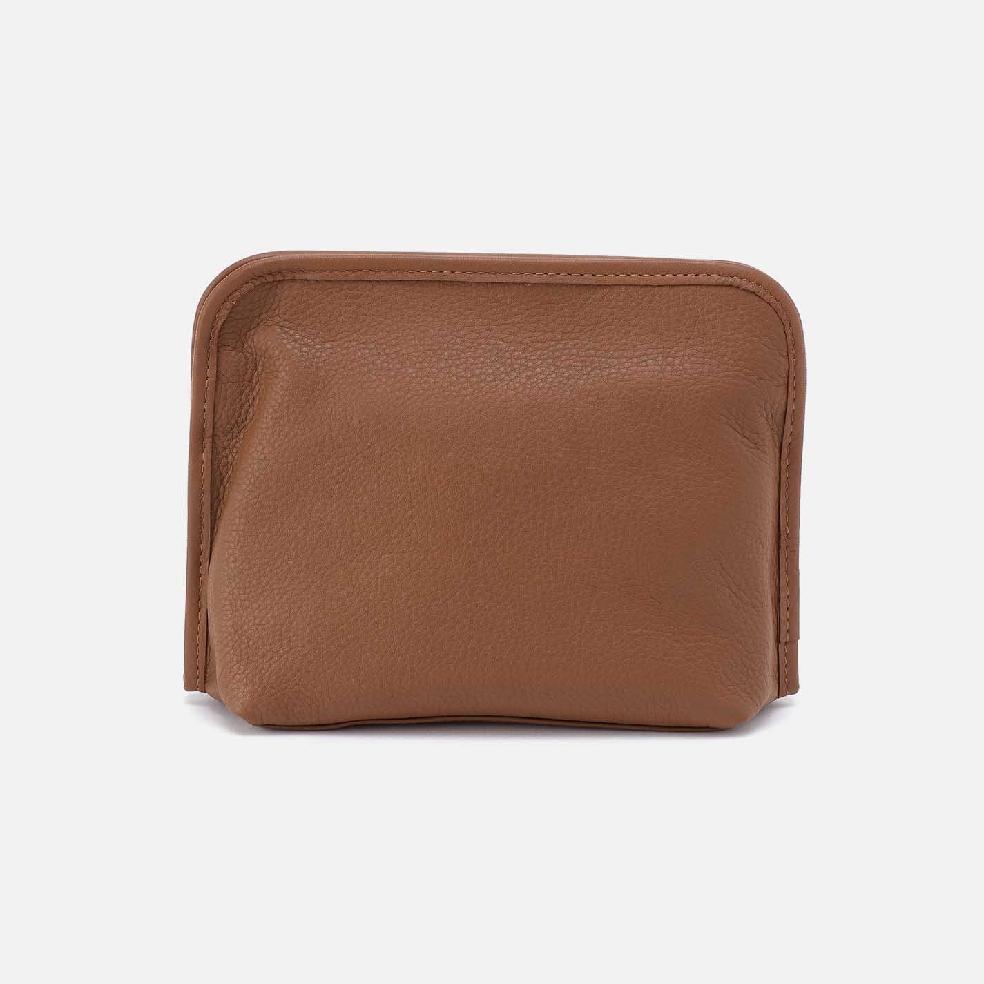 Beauty Cosmetic Pouch in Pebbled Leather - Timber Brown - Image 3