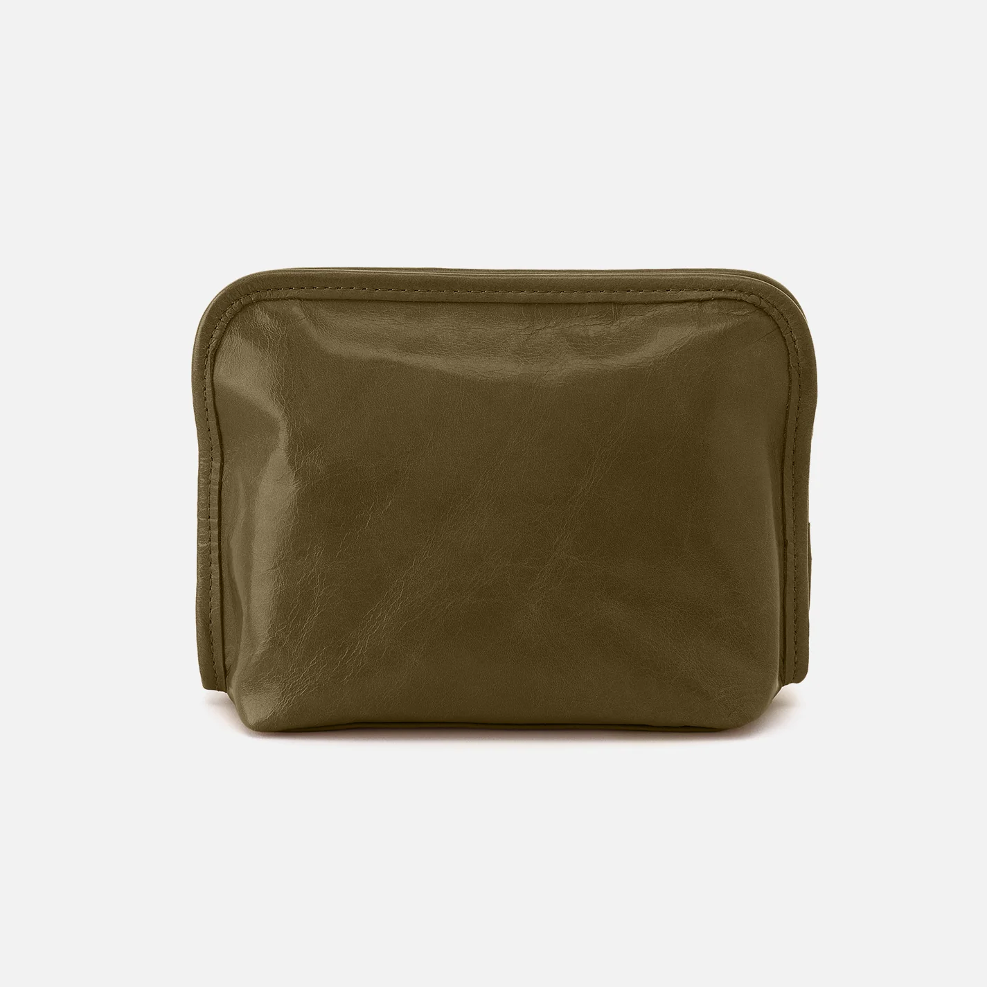 Beauty Cosmetic Pouch In Polished Leather - Olive Veil - Image 3