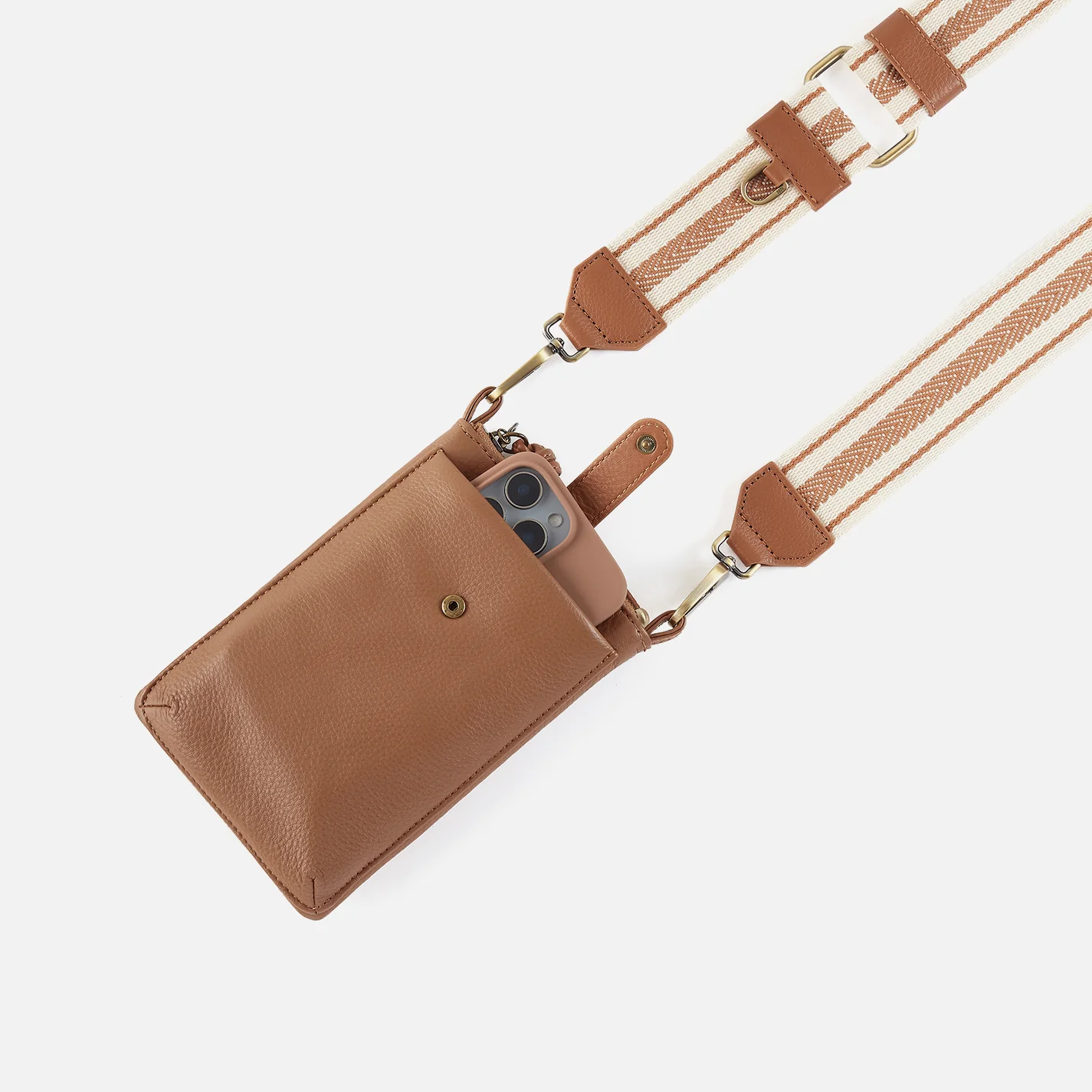 Cass Phone Crossbody In Pebbled Leather - Brown Sugar - Image 3