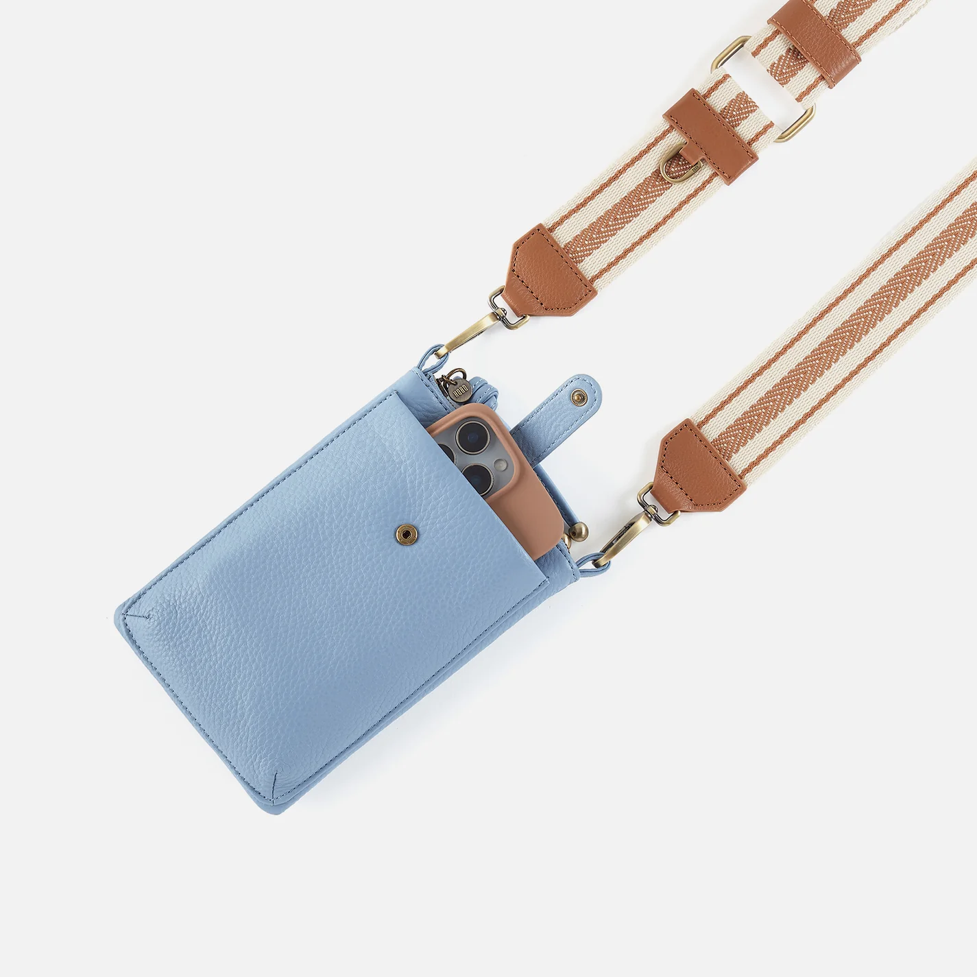 Cass Phone Crossbody In Pebbled Leather - Seabreeze - Image 3
