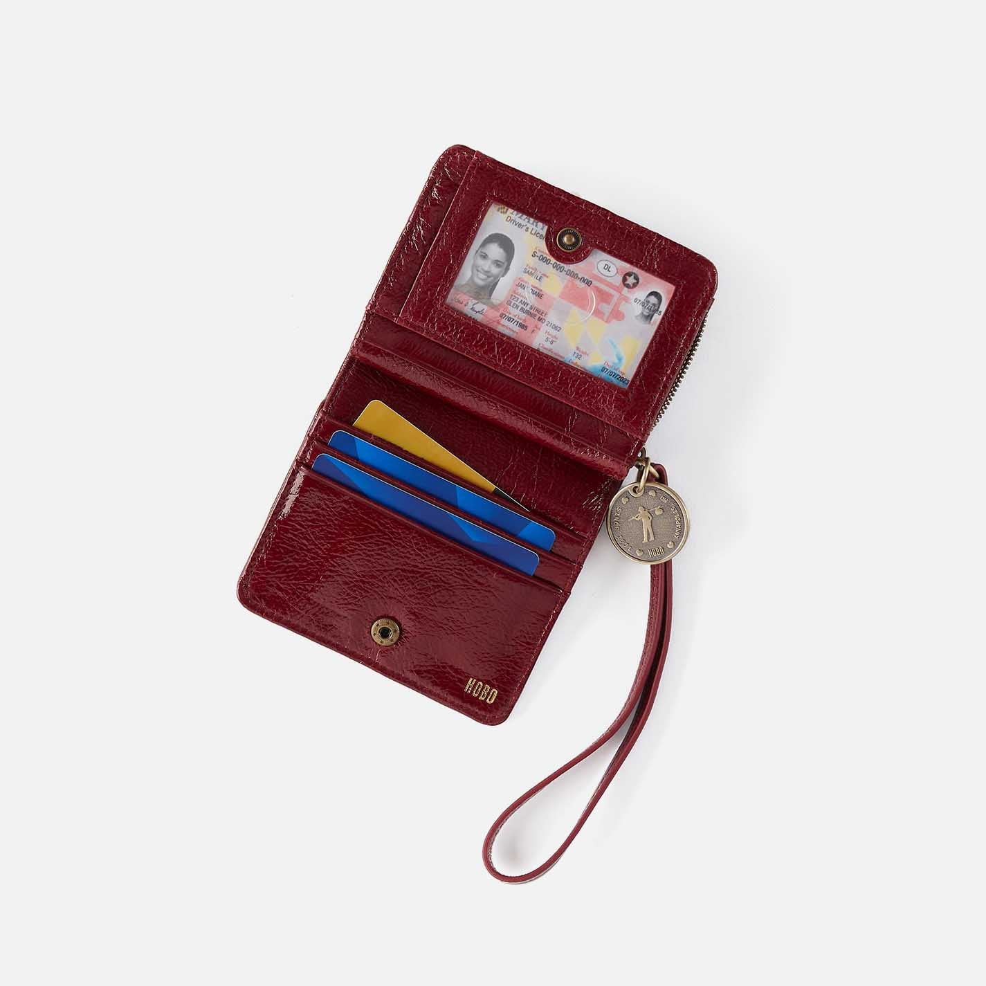 Coin Wristlet Wallet in Gloss Leather - Garnet Gloss - Image 3