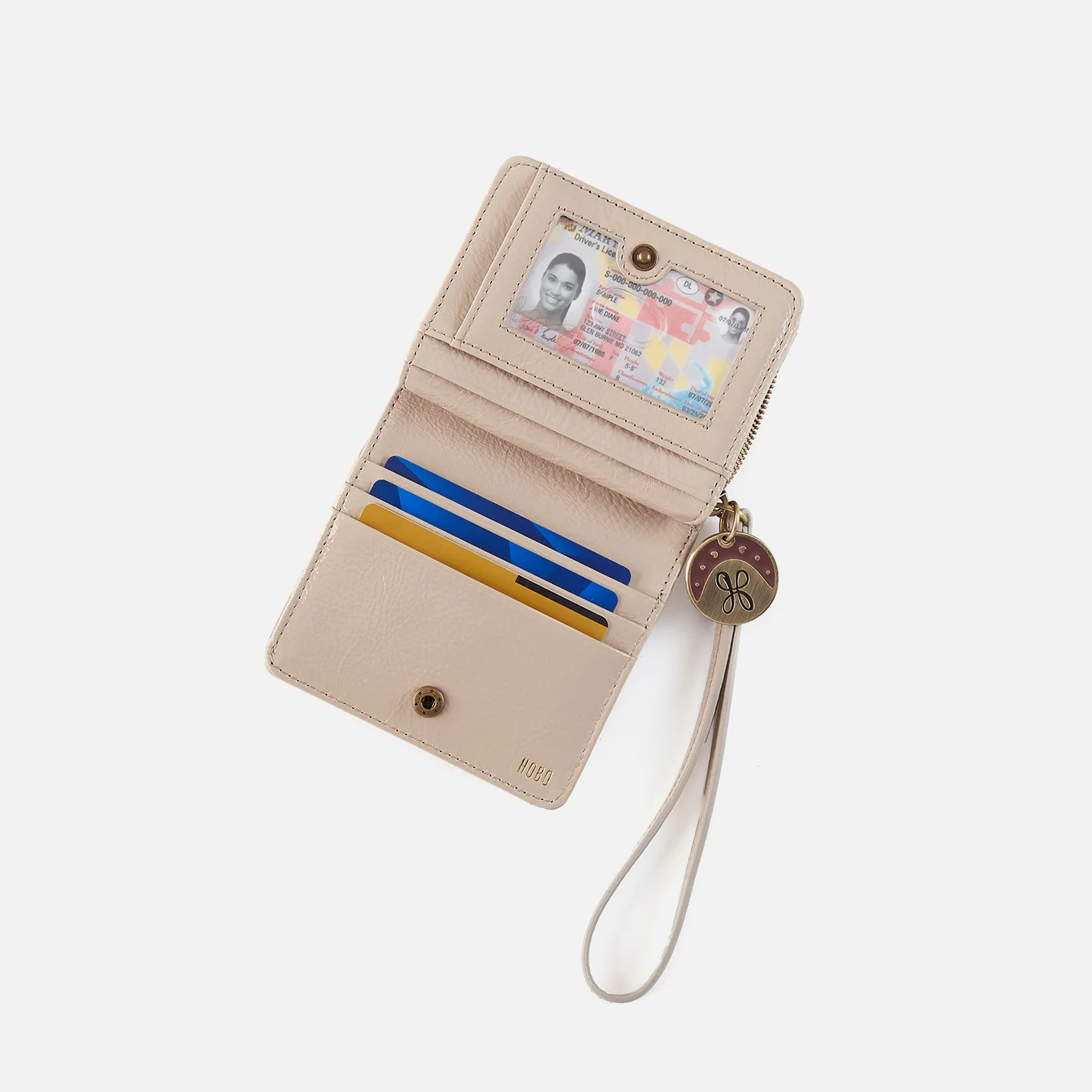 Coin Wristlet Wallet In Gloss Leather - Stone Gloss - Image 3