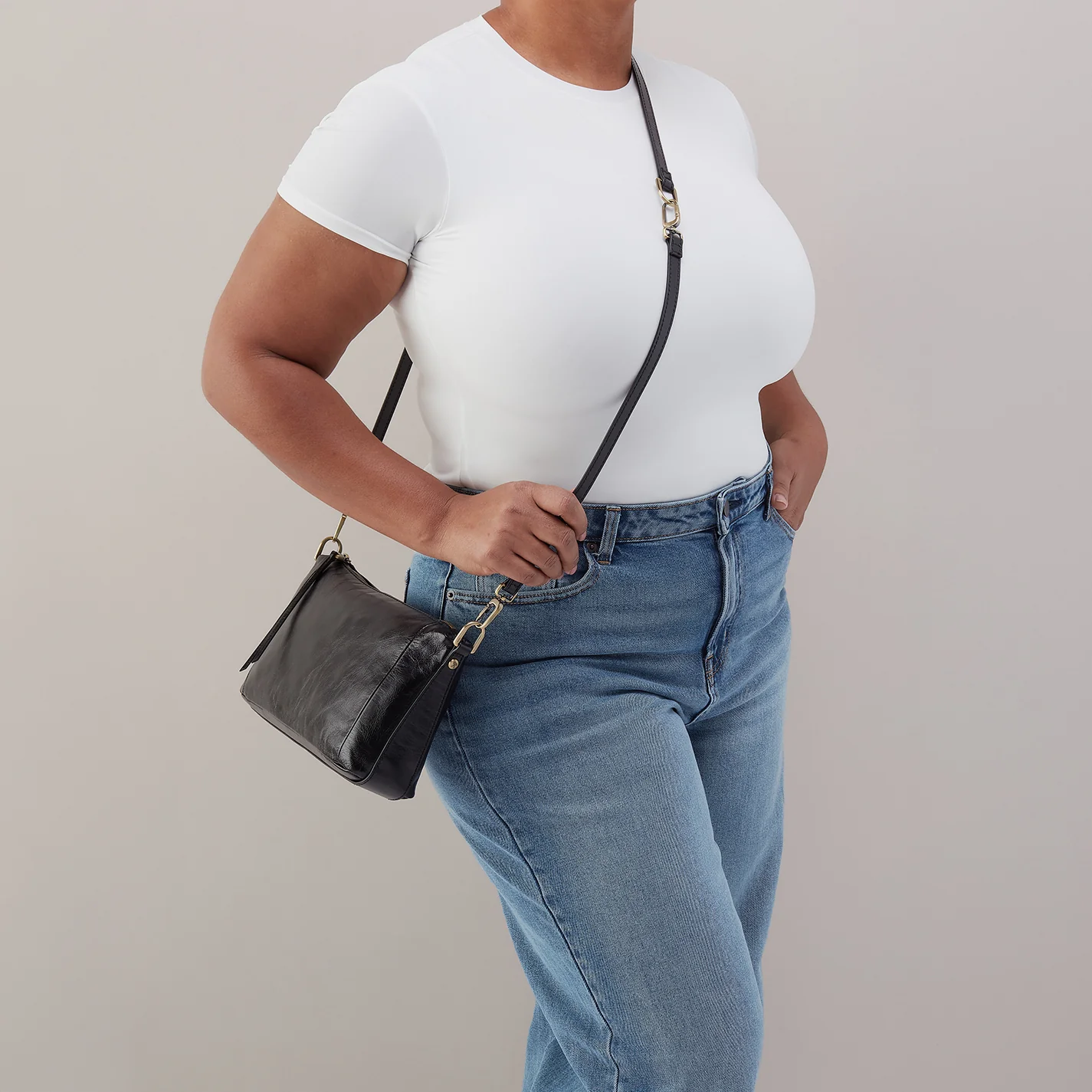 Darcy Carry-All Crossbody In Polished Leather - Black - Image 3
