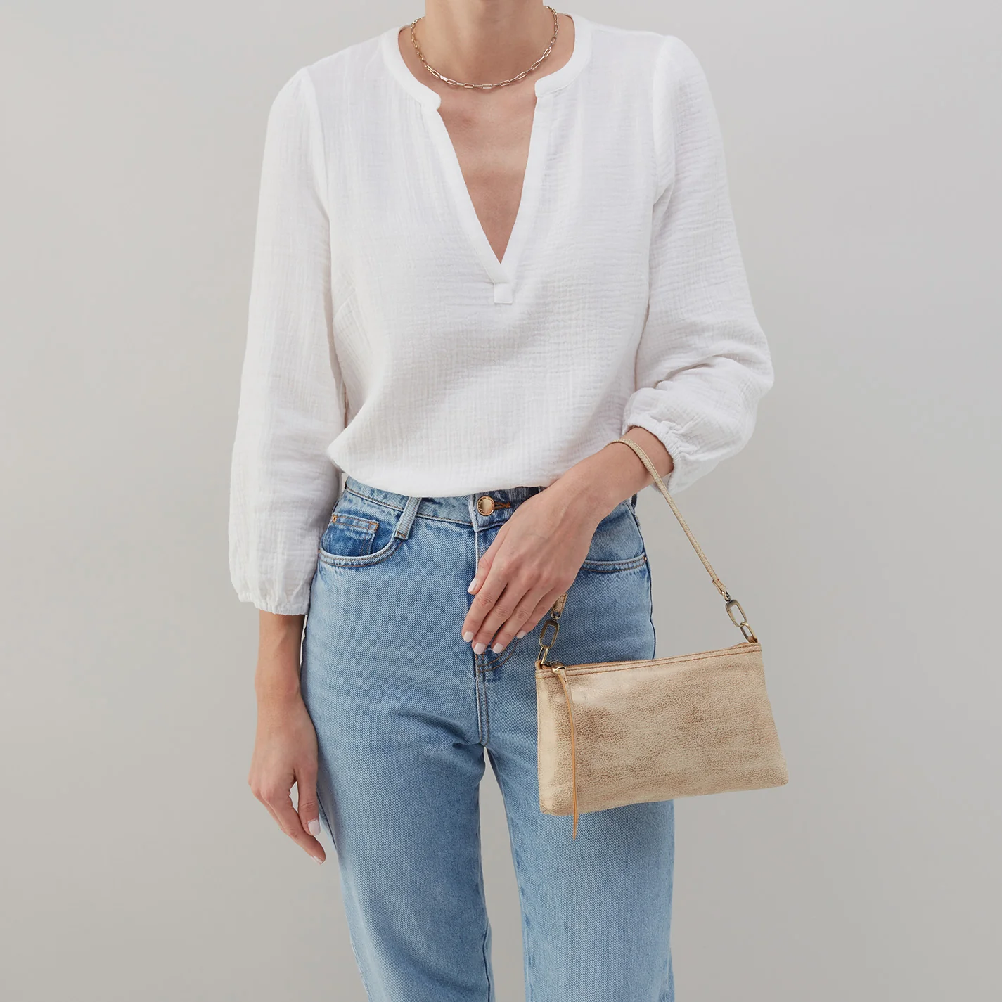 Darcy Crossbody in Metallic Leather - Gold Leaf - Image 5