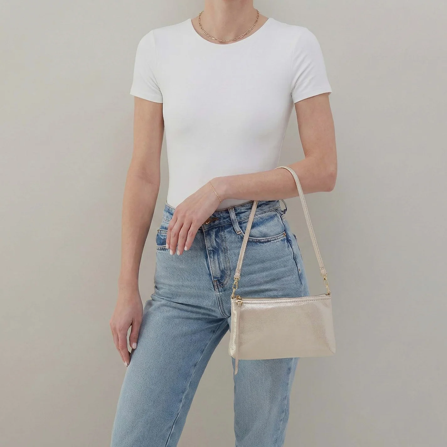 Darcy Crossbody In Metallic Leather - Sand Shimmer - Image 2
