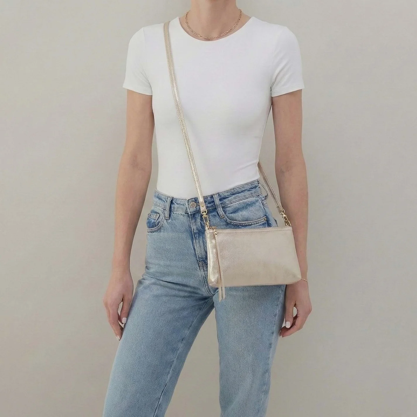 Darcy Crossbody In Metallic Leather - Sand Shimmer - Image 4