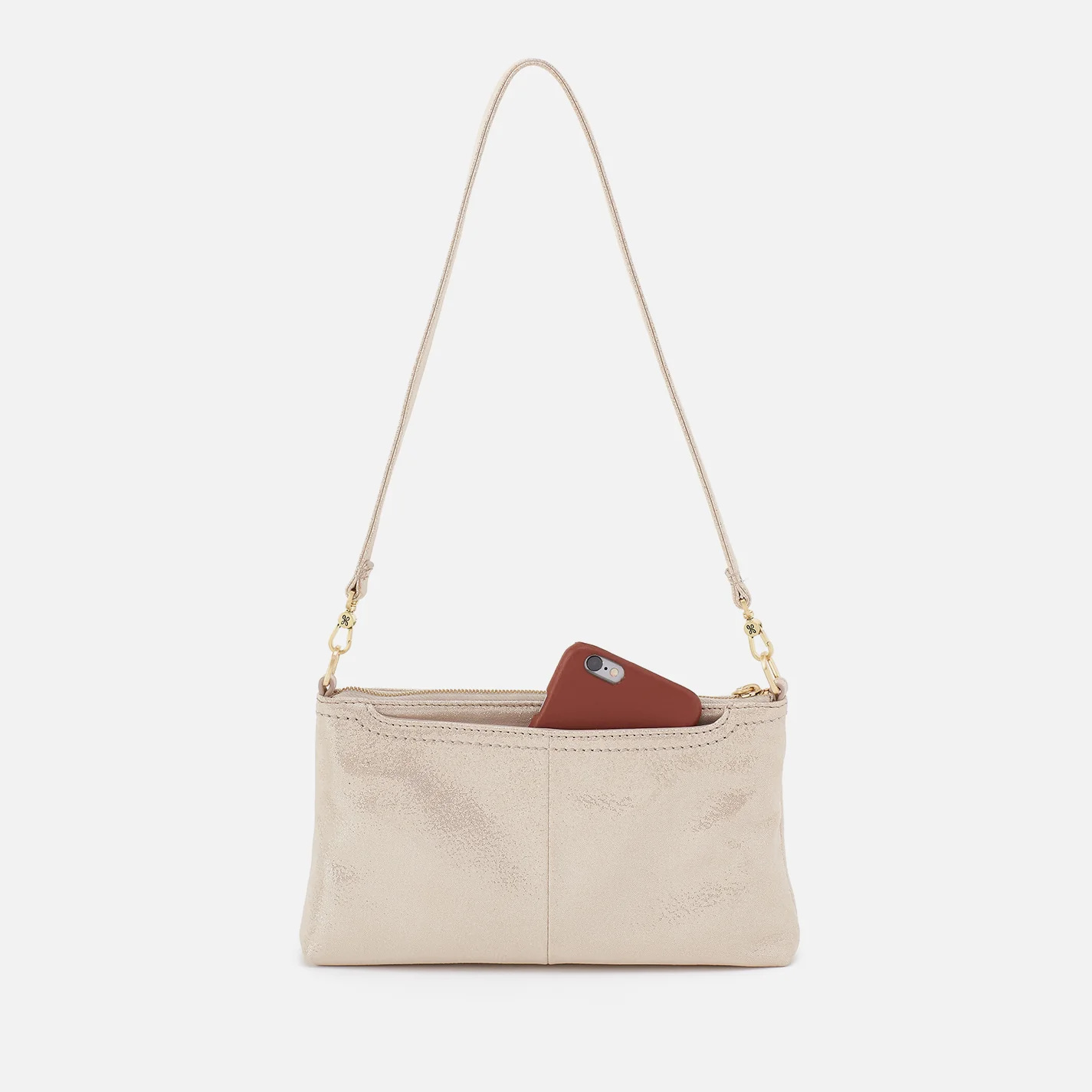 Darcy Crossbody In Metallic Leather - Sand Shimmer - Image 5