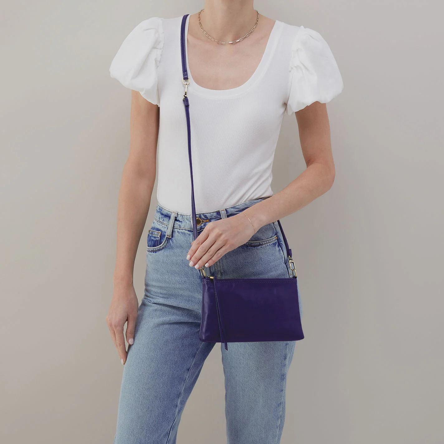 Darcy Crossbody in Polished Leather - Winter Violet - Image 3