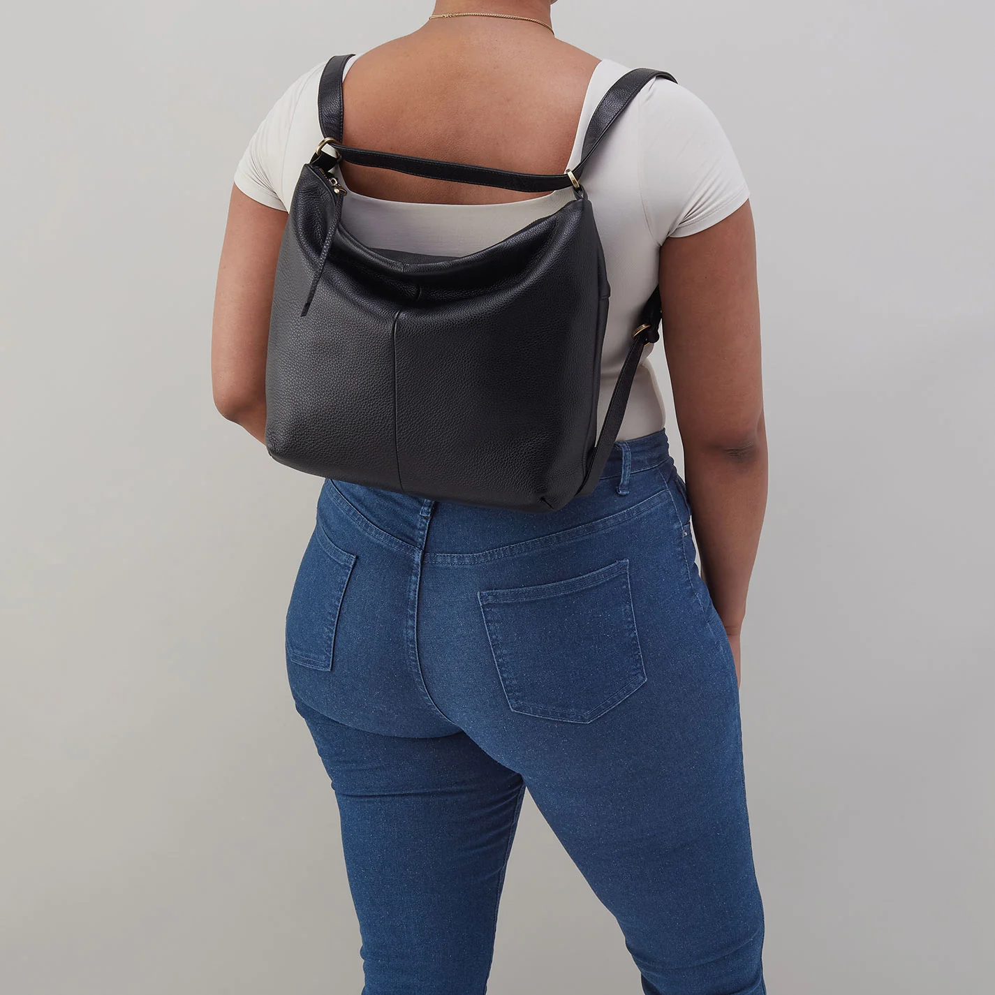 Emily Convertible Backpack in Pebbled Leather - Black - Image 5