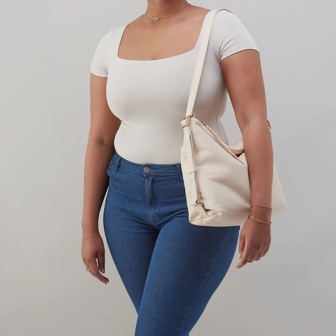 Emily Convertible Backpack In Pebbled Leather - Cream - Image 3