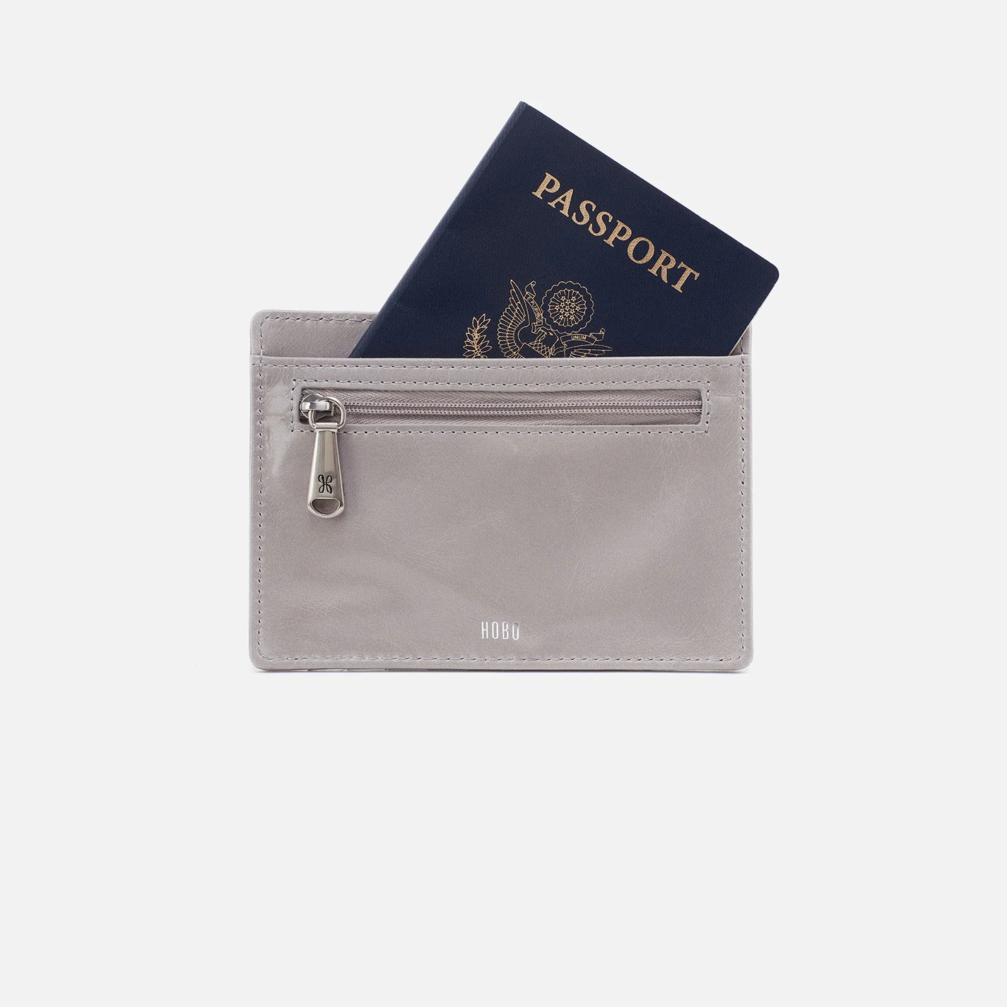 Euro Slide Card Case In Polished Leather - Light Grey - Image 3
