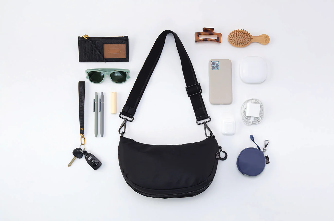 EVERY WEAR Quilted Crossbody in CaRefiber recycled nylon - Jet with Ocean Quilt - Image 12
