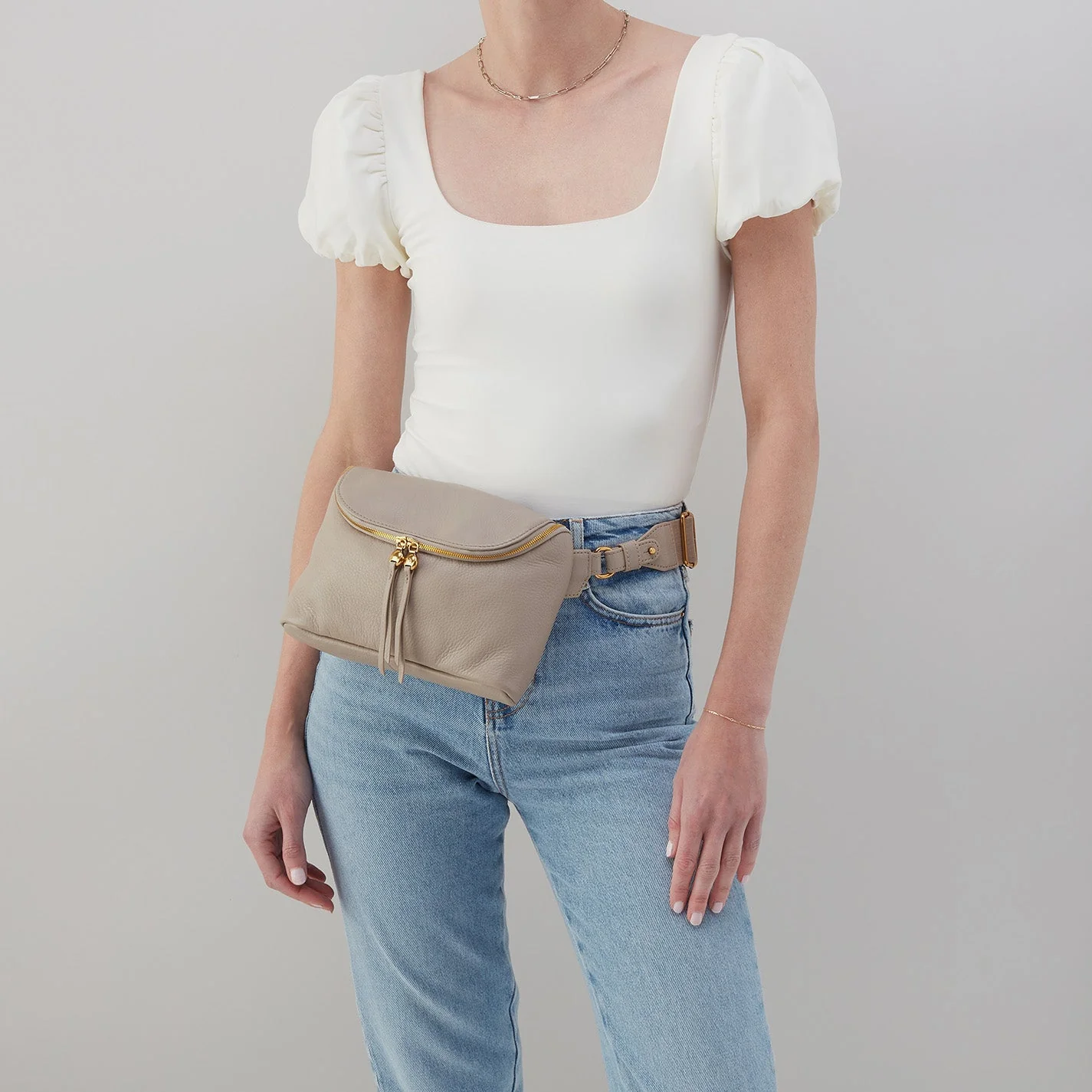 Fern Large Belt Bag in Pebbled Leather - Taupe - Image 5