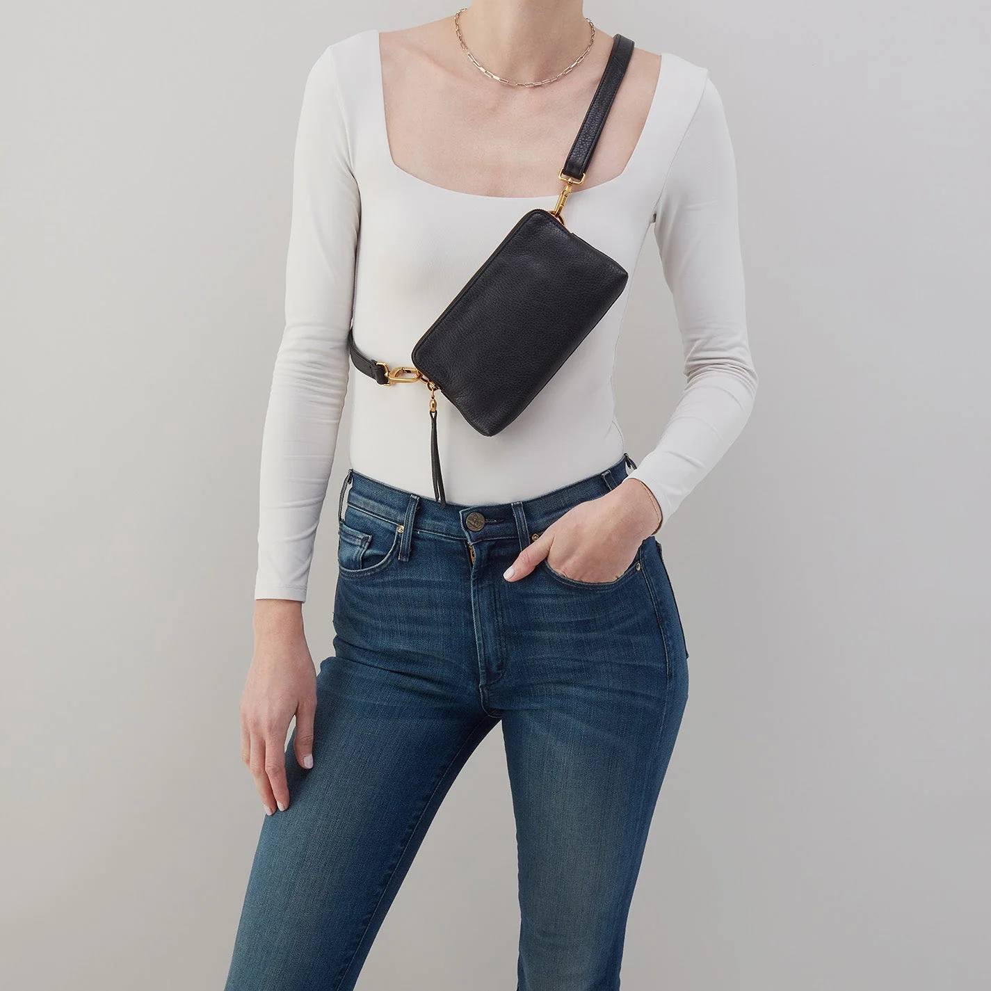 Fern Slim Belt Bag in Pebbled Leather - Black - Image 3