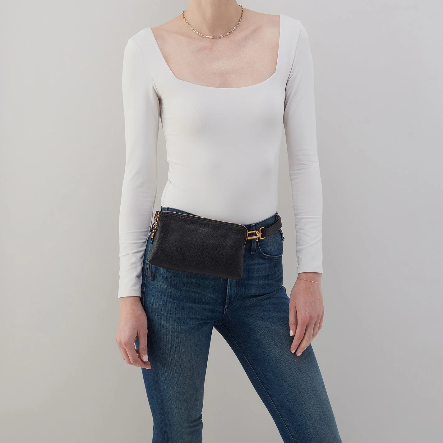 Fern Slim Belt Bag in Pebbled Leather - Black - Image 5