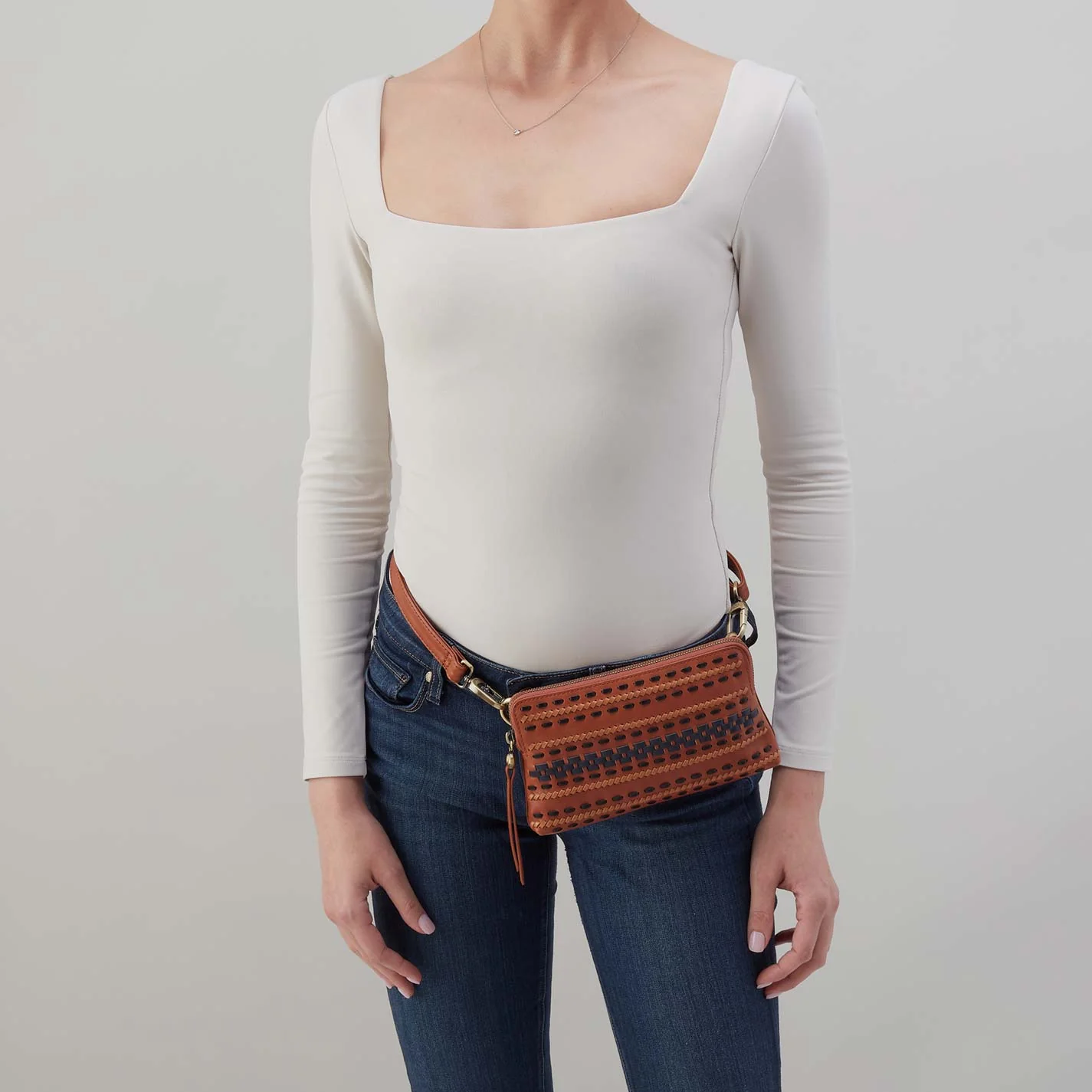 Fern Slim Belt Bag in Smooth Leather with Multi Stitch - Timberline - Image 4
