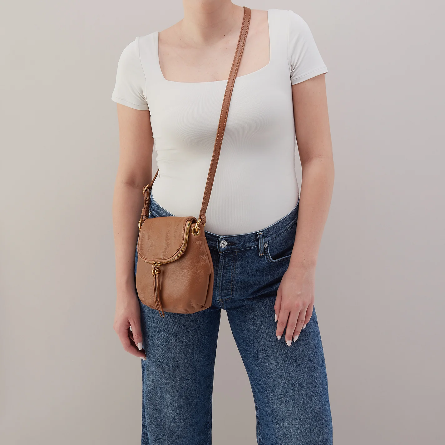 Fern Zip-Flap Crossbody In Pebbled Leather - Timber Brown - Image 3