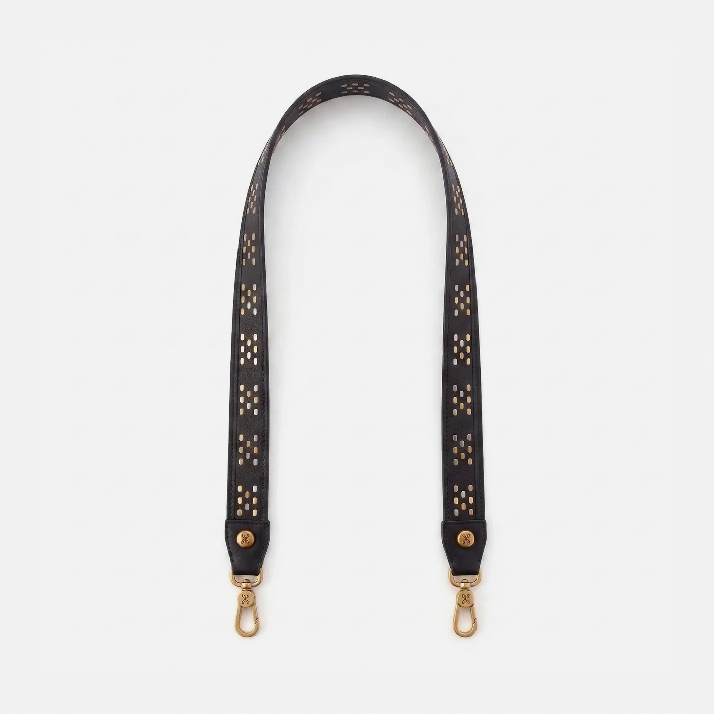 Flat Stud Guitar Strap In Polished Leather - Black - Image 3