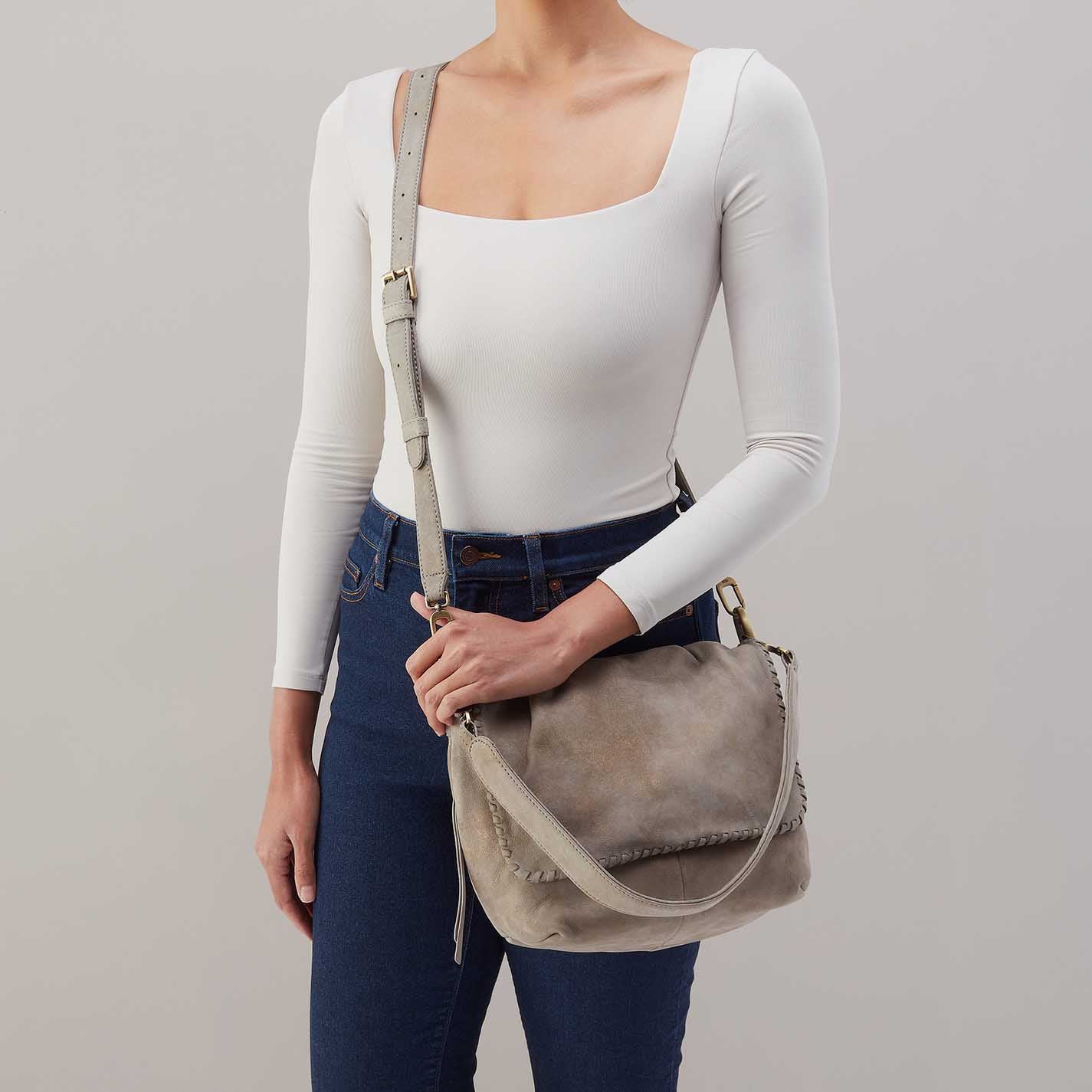 Harley Convertible Shoulder Bag in Nubuck Leather - Golden Granite - Image 4