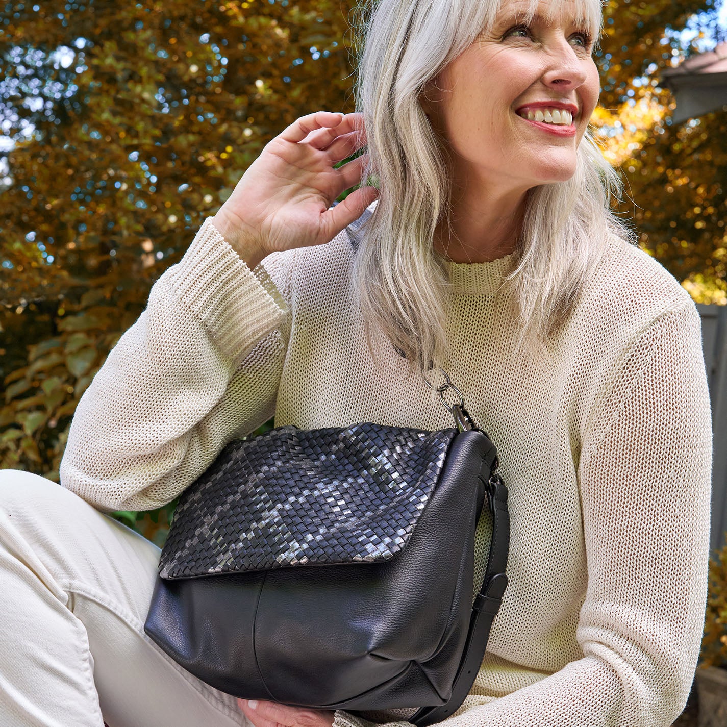 Harley Convertible Shoulder Bag In Woven Leather - Black Metallic Woven - Image 2