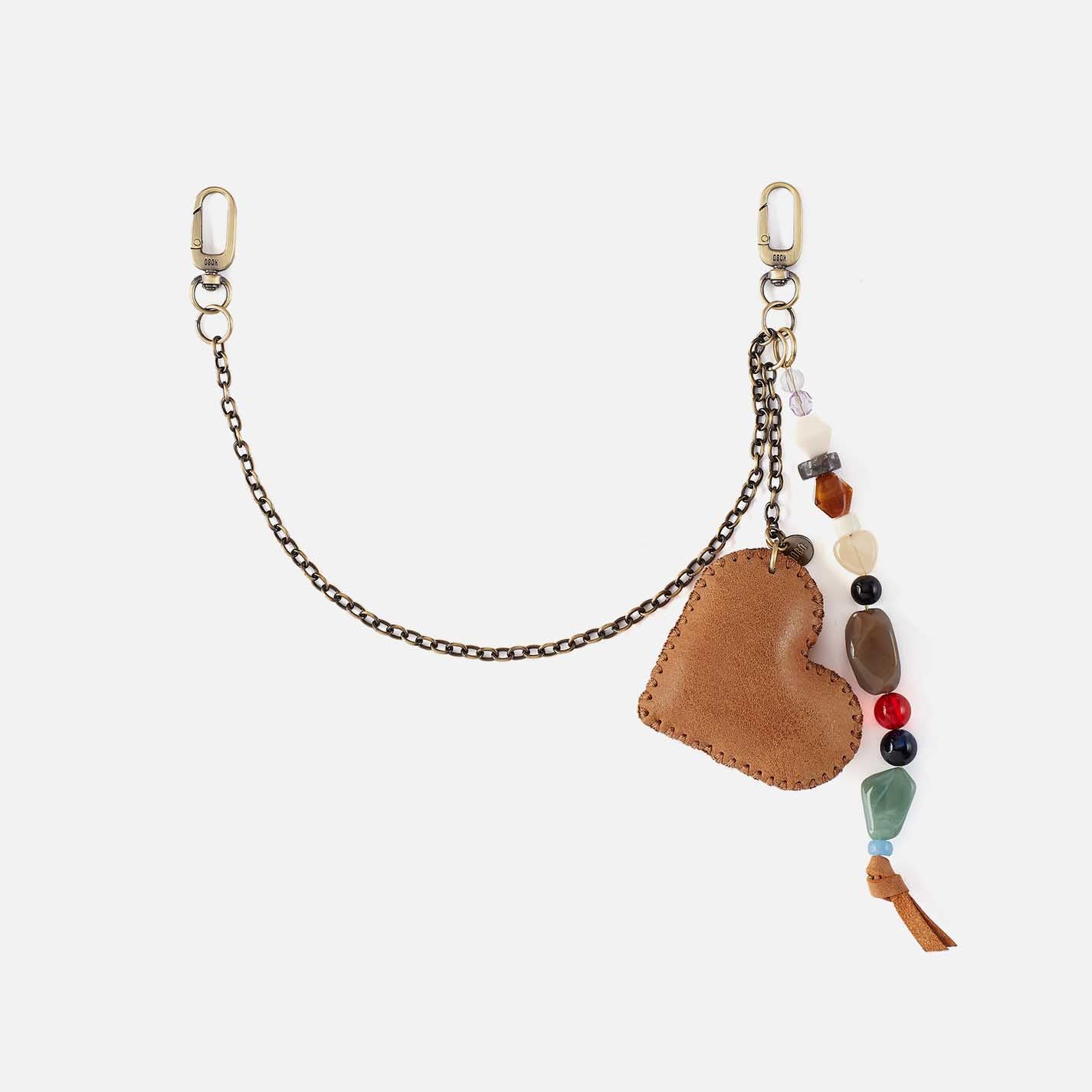 Heart Swells Charm In Buffed Leather - Whiskey