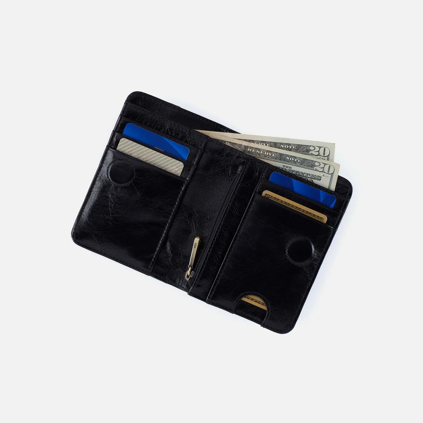 Jill Bifold Wallet In Polished Leather - Black - Image 3