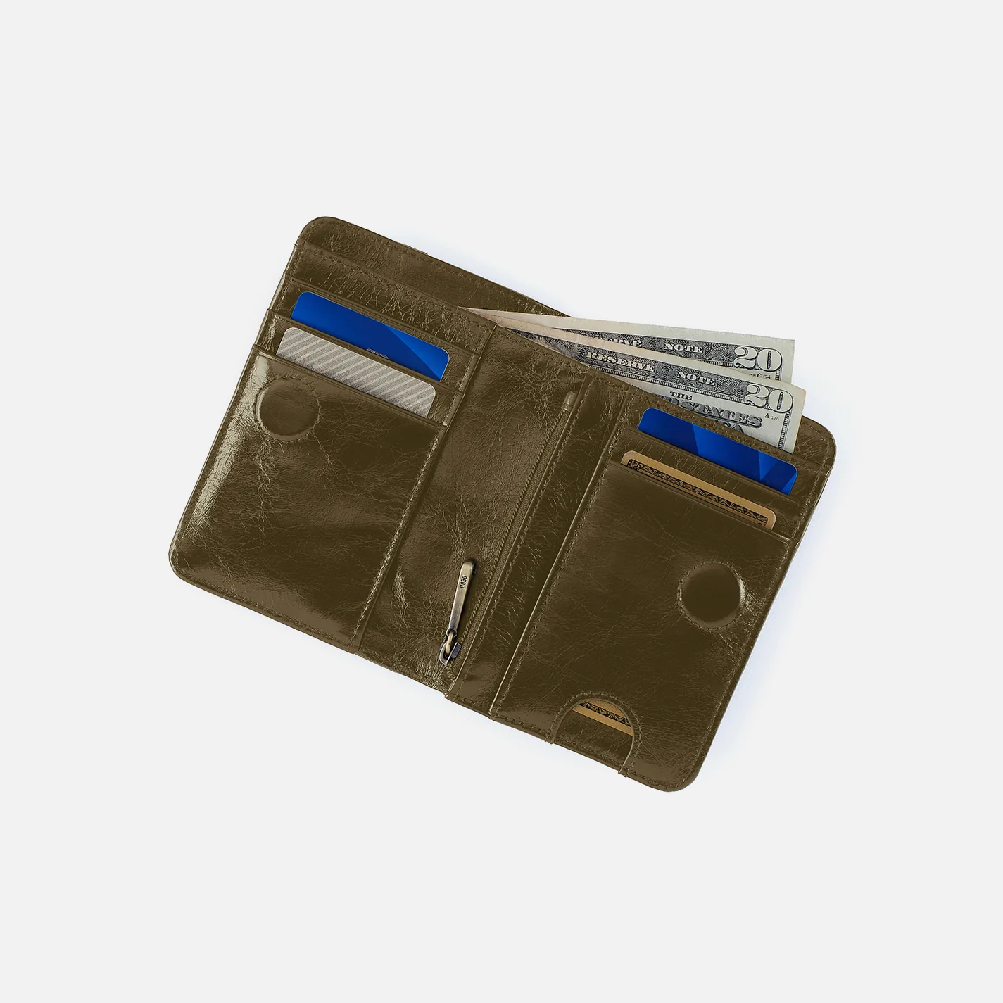 Jill Bifold Wallet In Polished Leather - Olive Veil - Image 2
