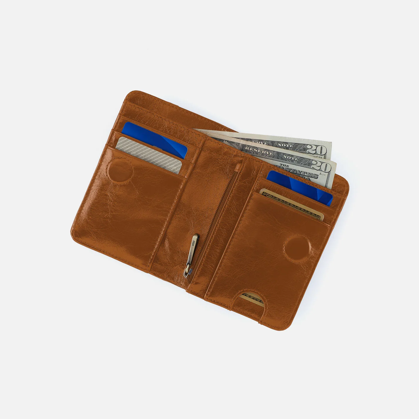 Jill Bifold Wallet In Polished Leather - Truffle - Image 4
