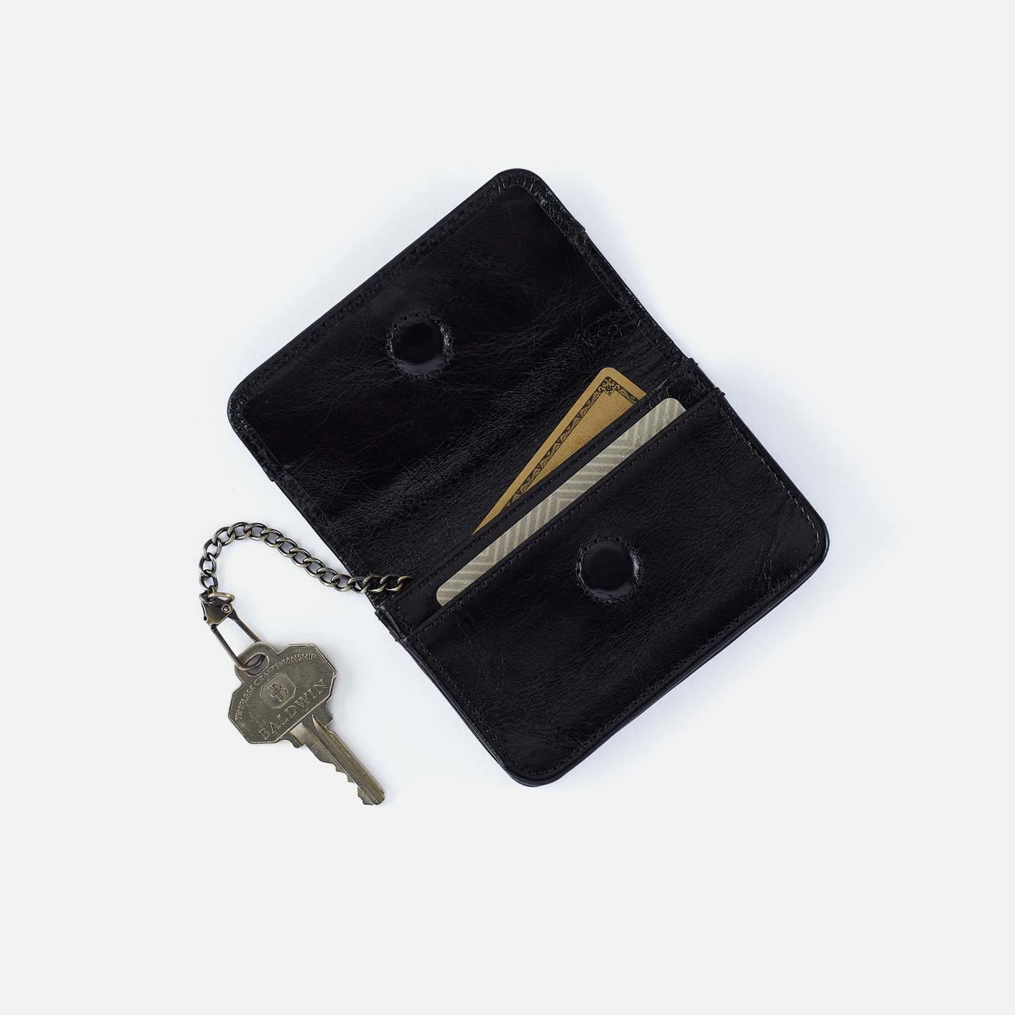 Jill Flap Card Case in Polished Leather - Black - Image 2