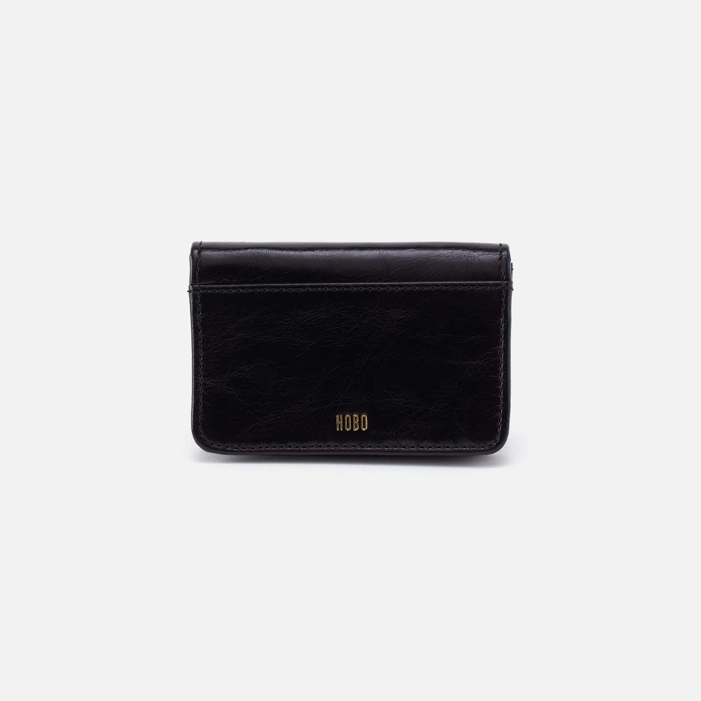 Jill Flap Card Case in Polished Leather - Black - Image 3