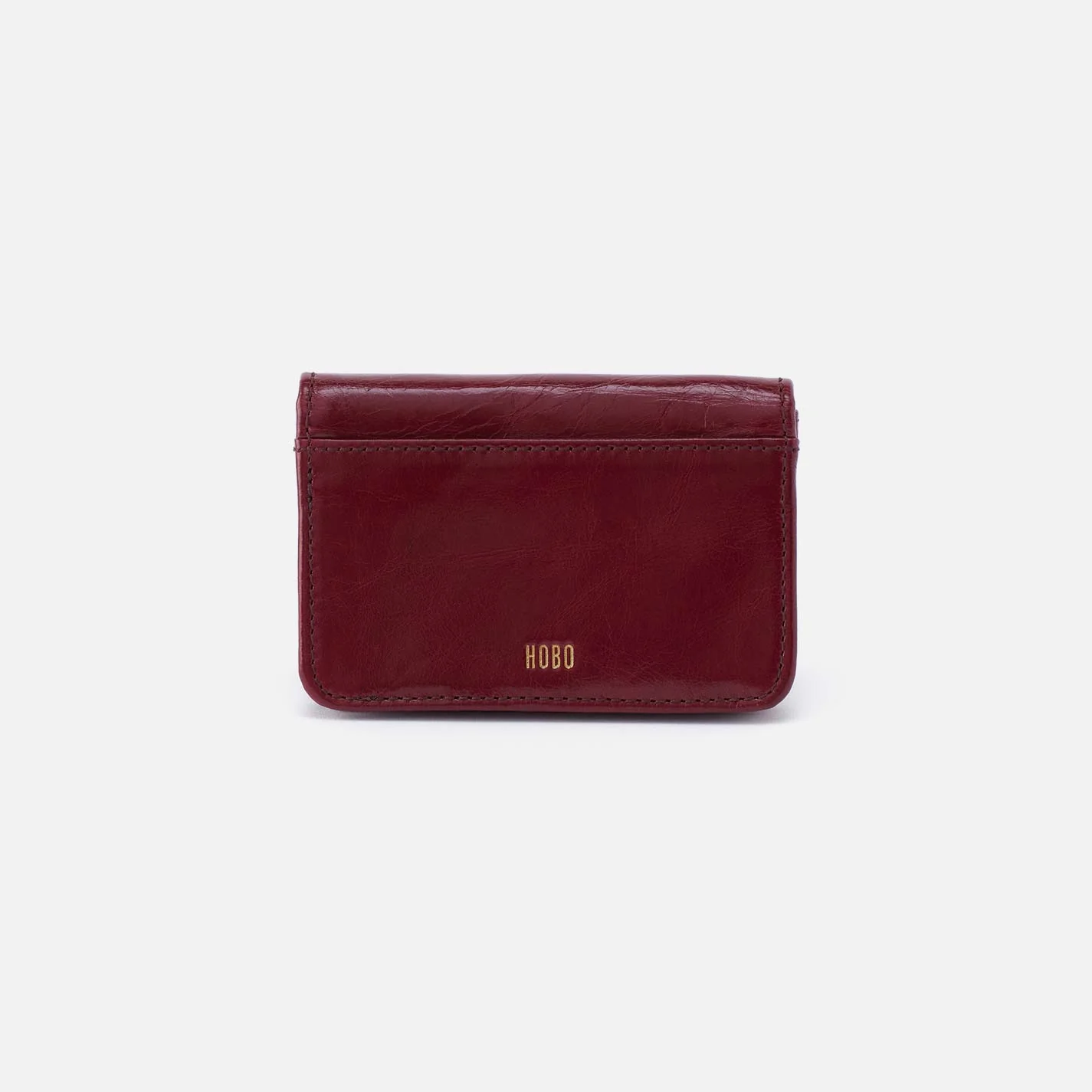 Jill Flap Card Case in Polished Leather - Saddleberry - Image 3