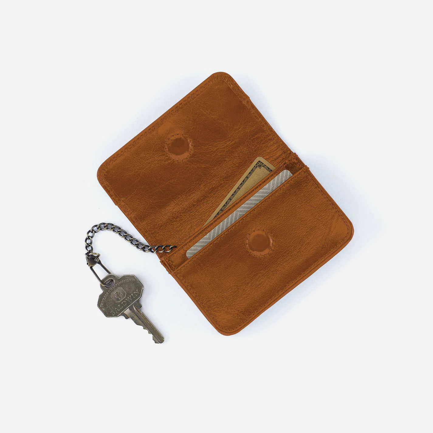 Jill Flap Card Case in Polished Leather - Truffle - Image 2