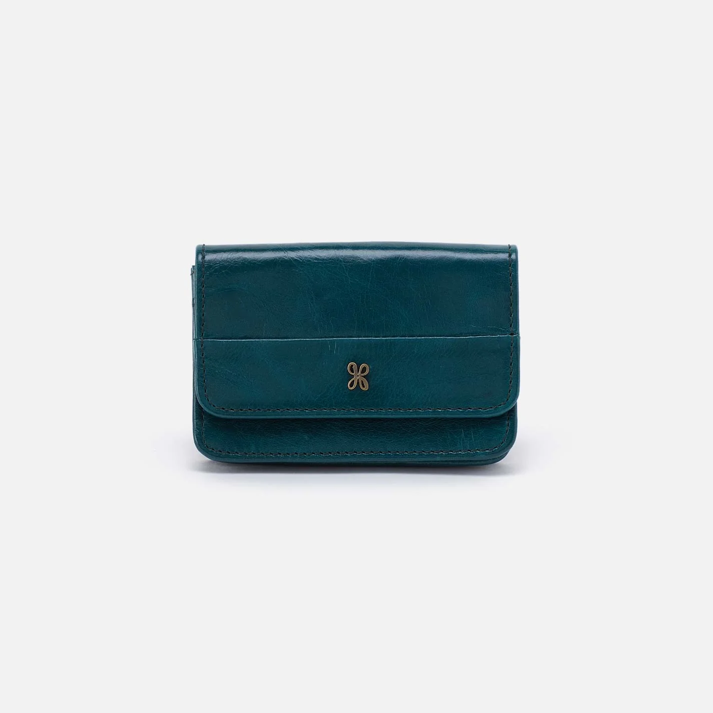 Jill Flap Card Case in Polished Leather - Wild Bluegrass