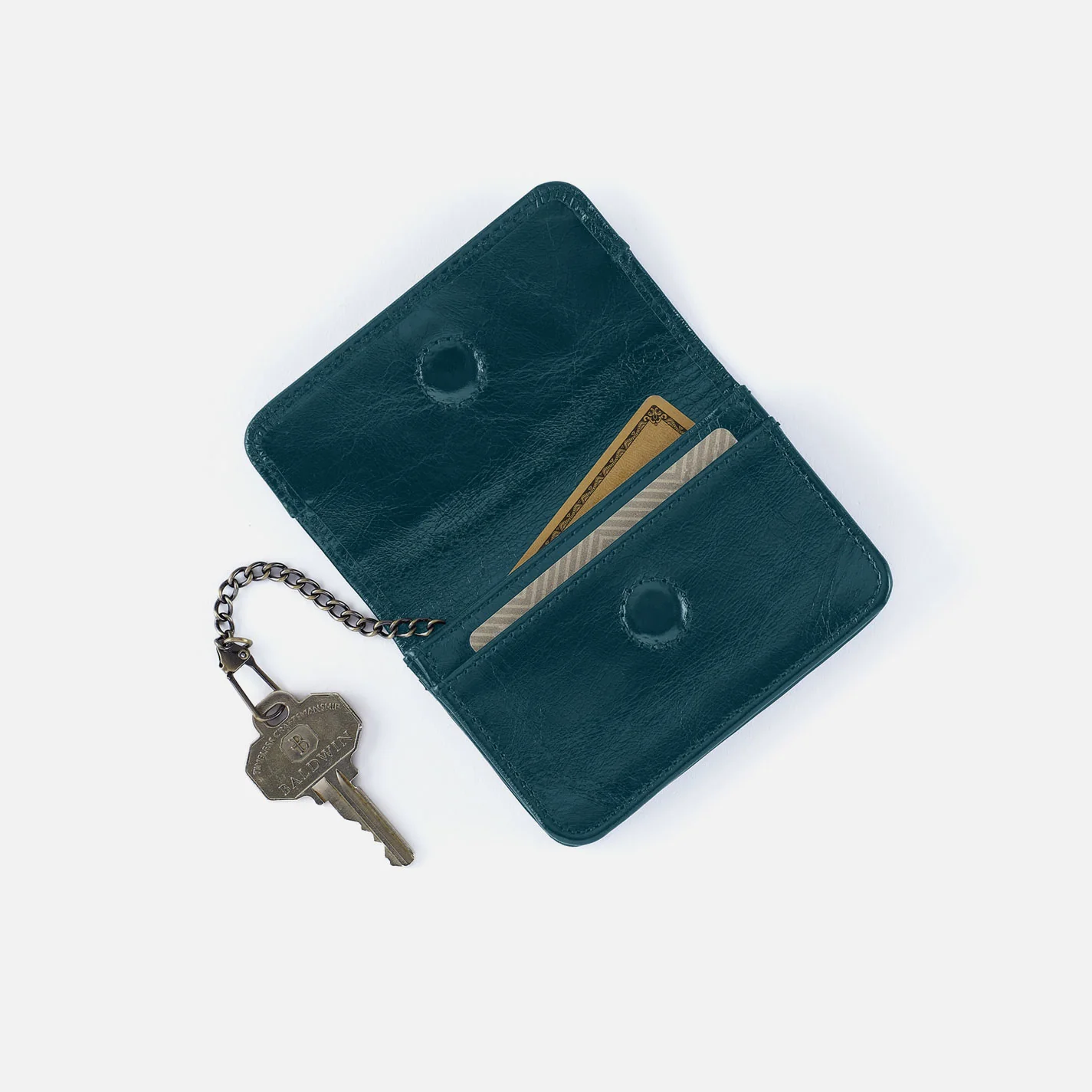 Jill Flap Card Case in Polished Leather - Wild Bluegrass - Image 2