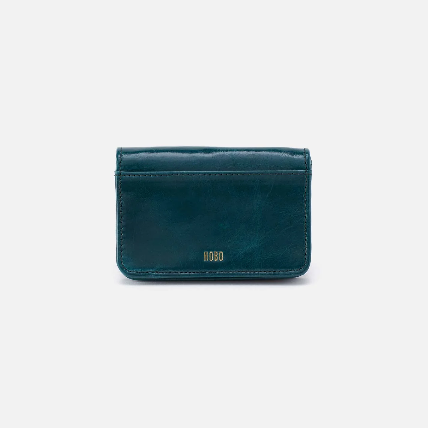 Jill Flap Card Case in Polished Leather - Wild Bluegrass - Image 3