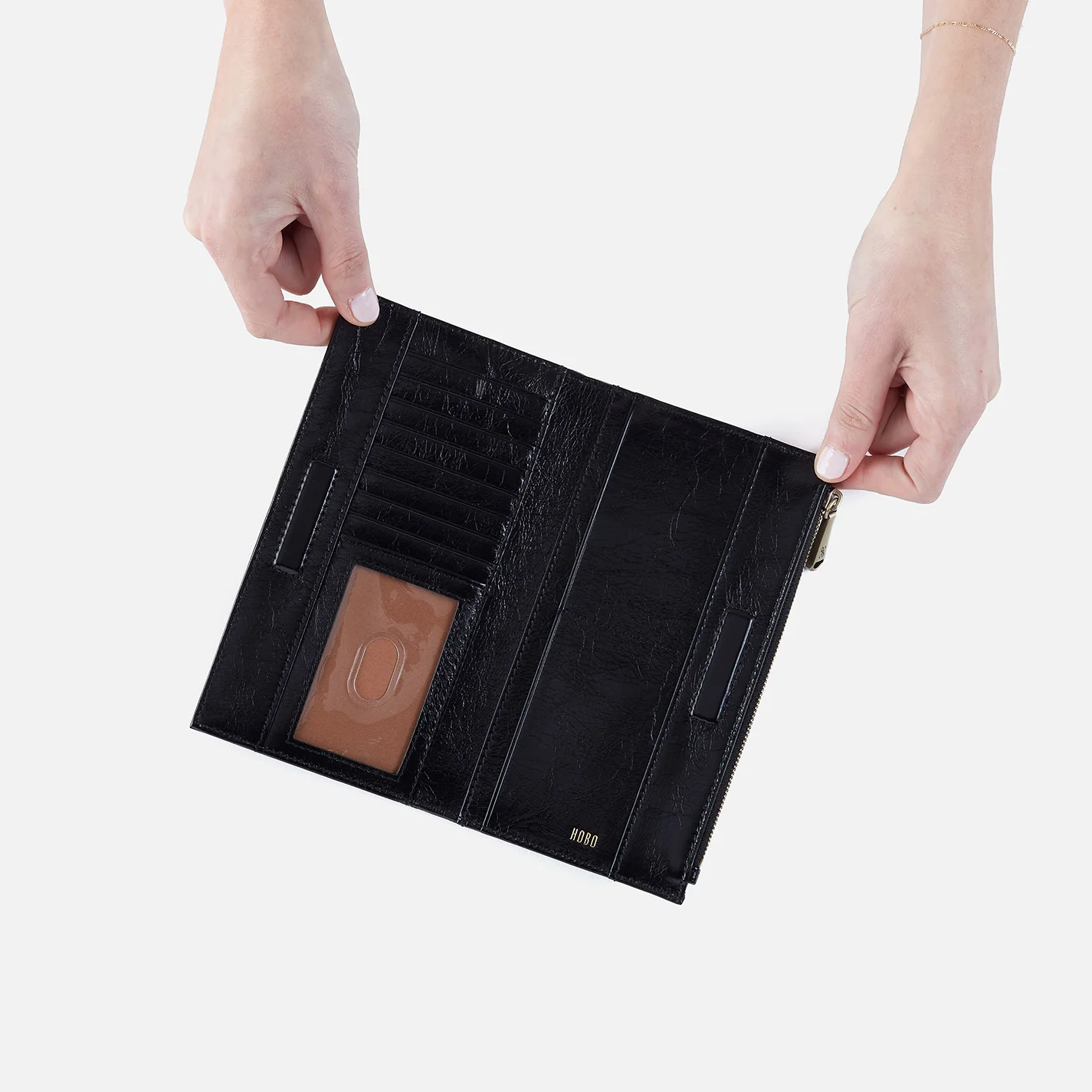 Jill Large Bifold Wallet In Polished Leather - Black - Image 2